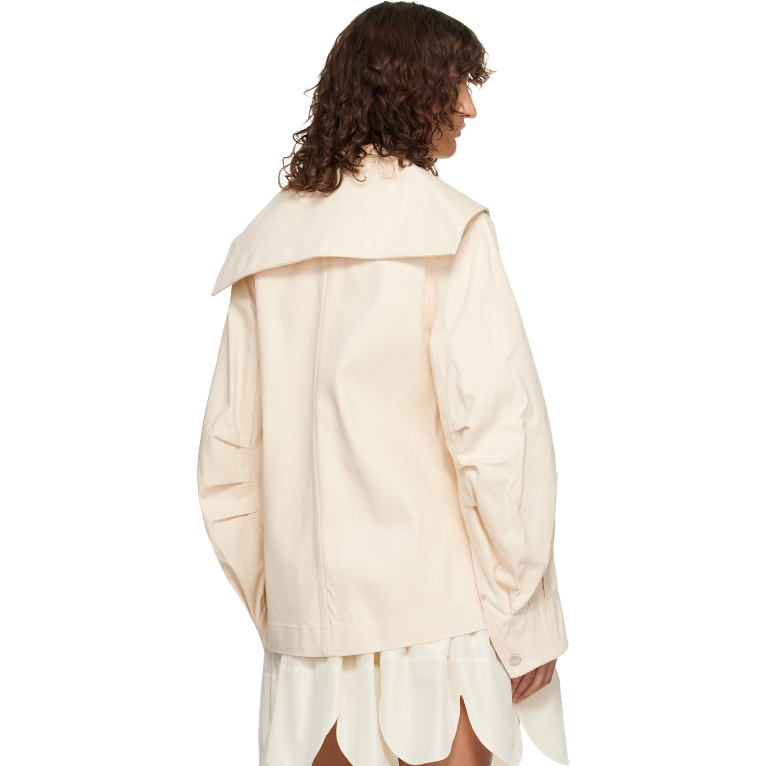  Simone Rocha Off-white Sailor Collar Workwear Bow Denim Jacket 