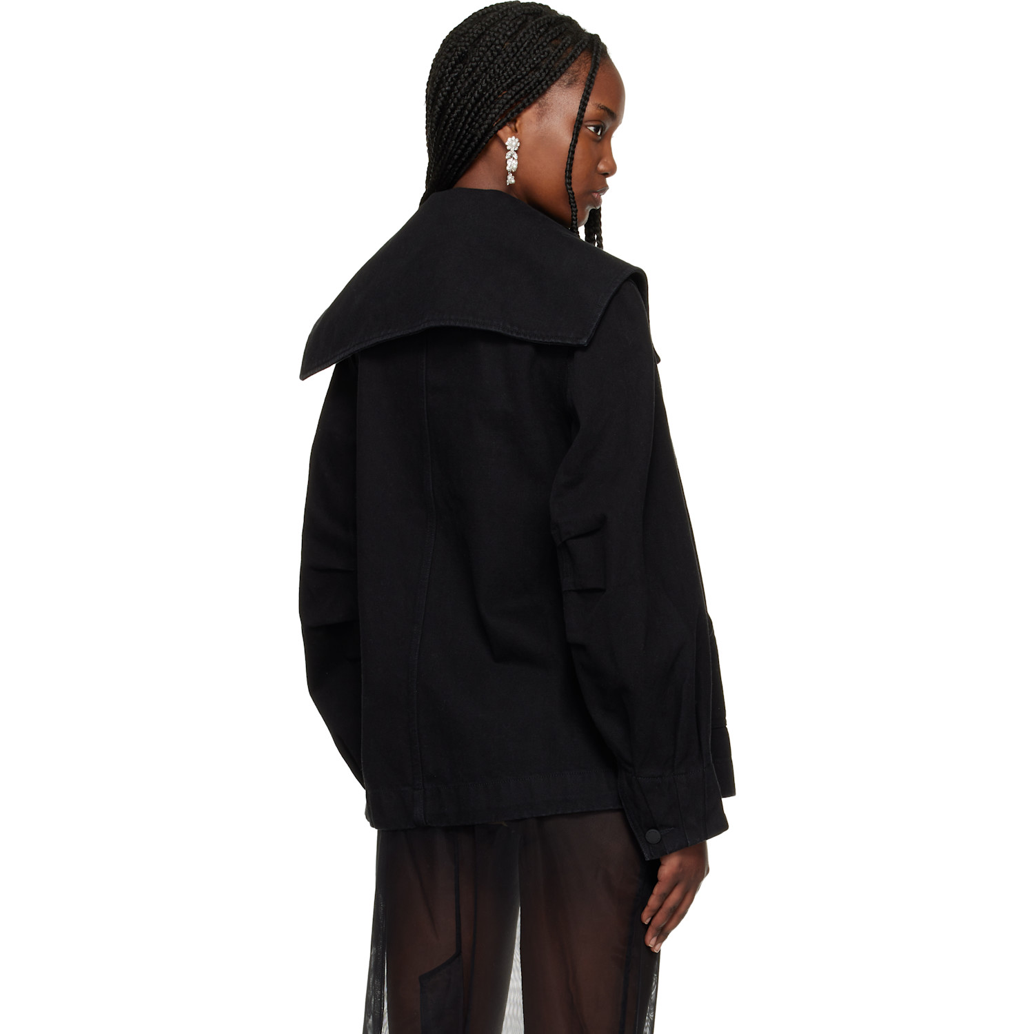  Simone Rocha Black Sailor Collar Workwear Bow Denim Jacket 