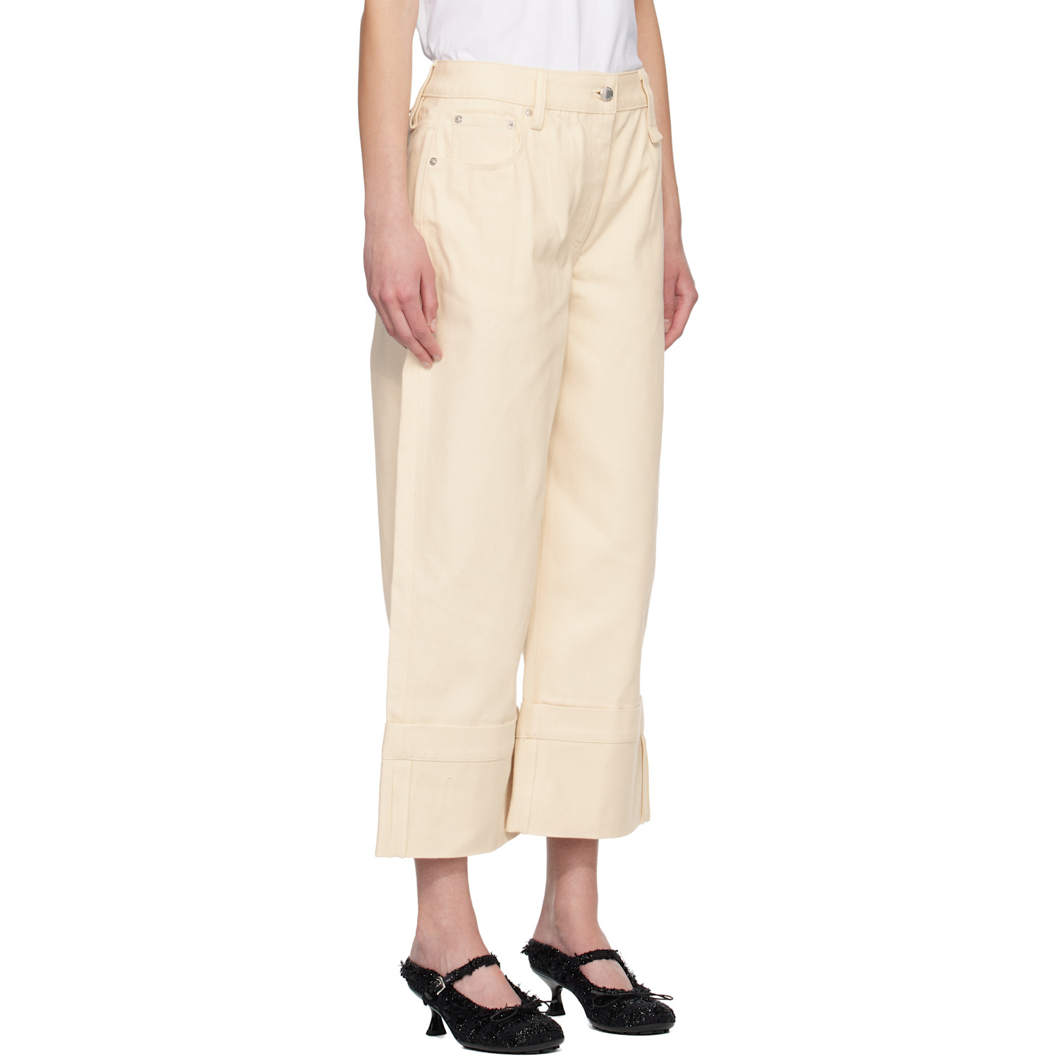  Simone Rocha Off-white Straight Leg Bow Loop Jeans 