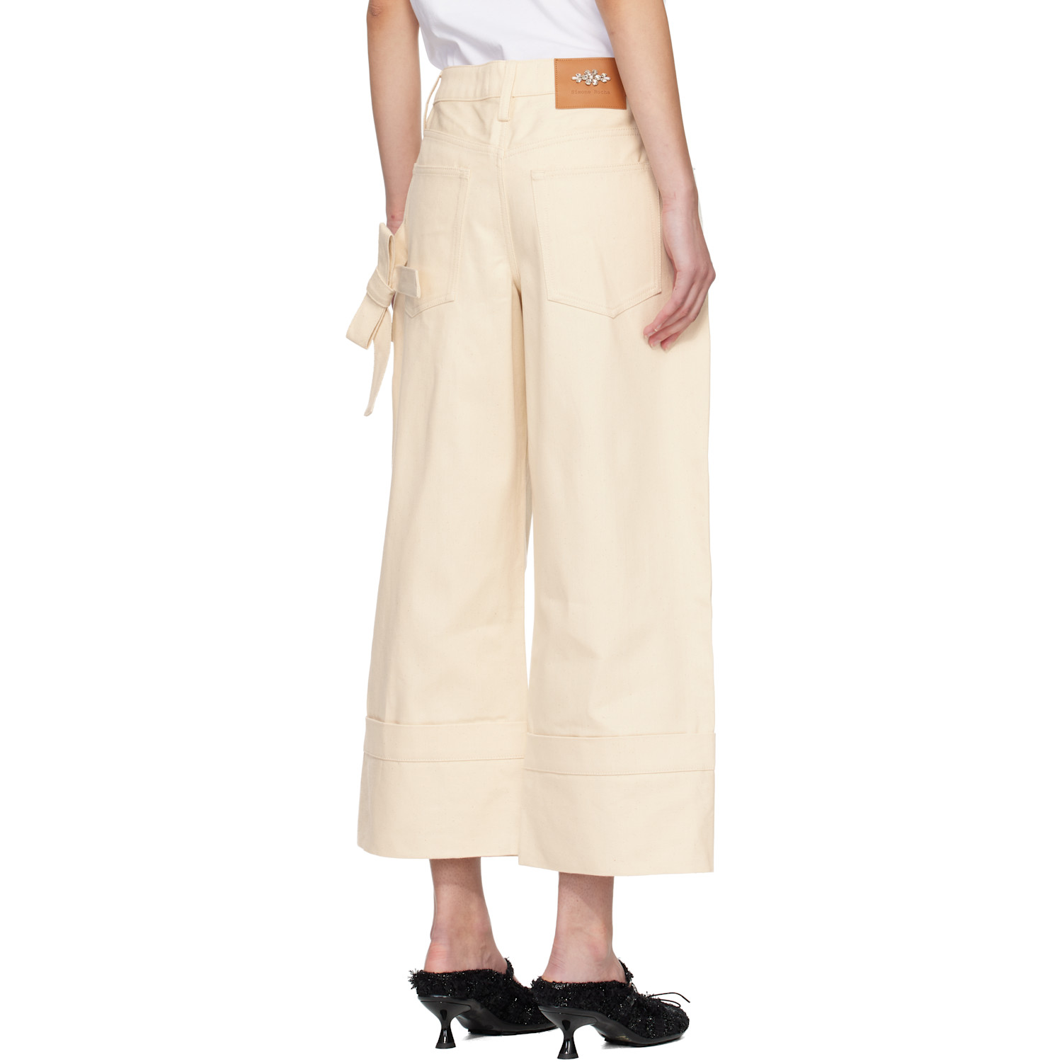  Simone Rocha Off-white Straight Leg Bow Loop Jeans 