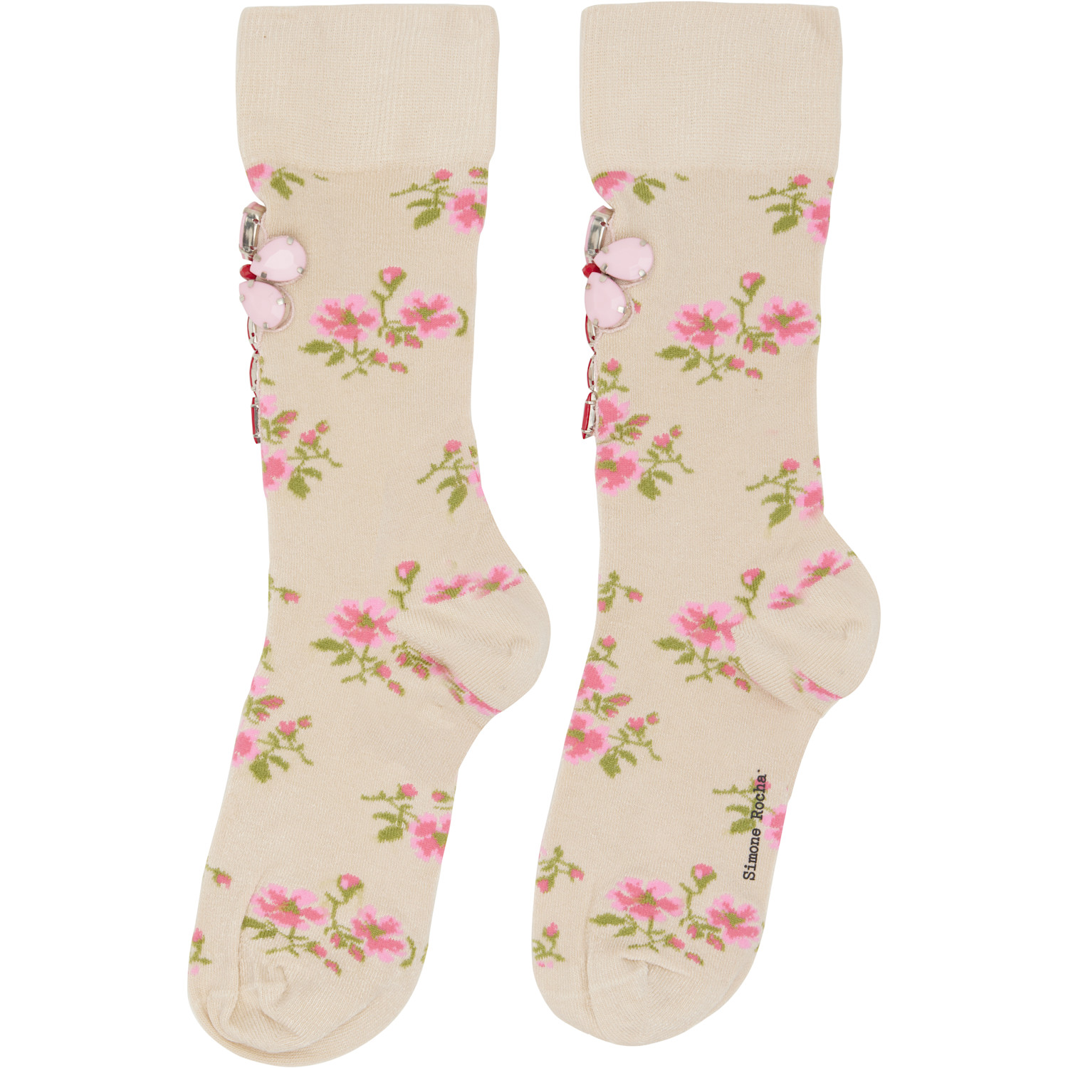  Simone Rocha Beige Tiny Flower Jacquard Embellished Ankle Socks 