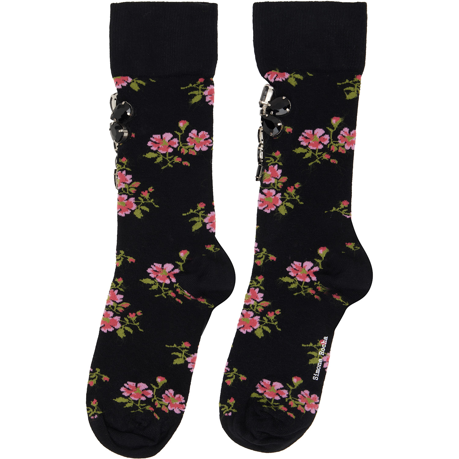  Simone Rocha Black Tiny Flower Jacquard Embellished Ankle Socks 