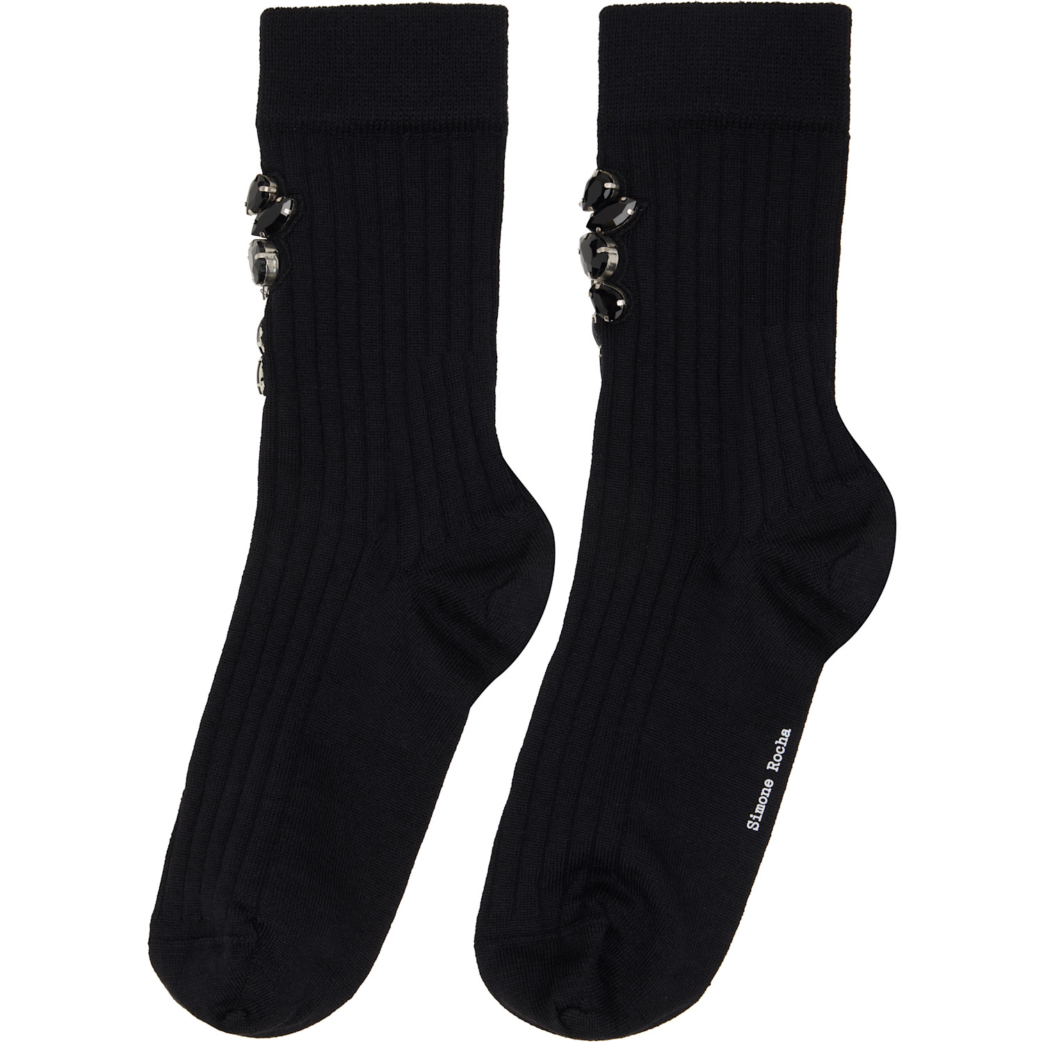  Simone Rocha Black Poppy Crystal Flower Ribbed Ankle Socks 