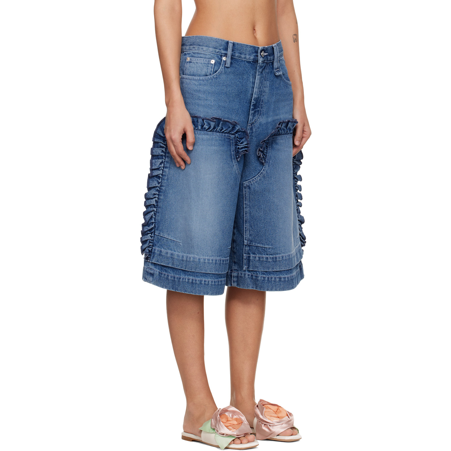  Simone Rocha Blue Ruffle Frill Denim Board Shorts 
