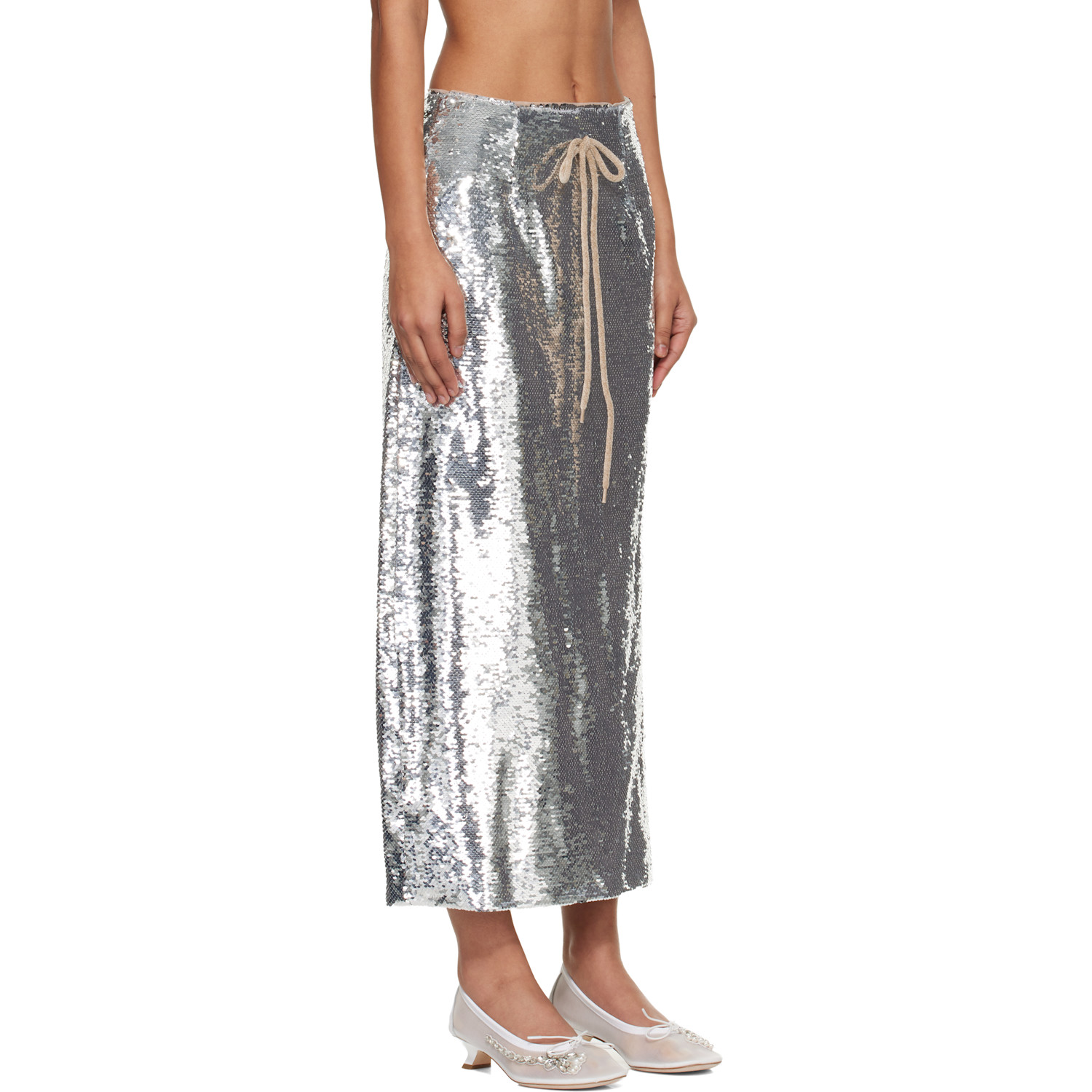  Simone Rocha Silver Column Pencil Midi Skirt 