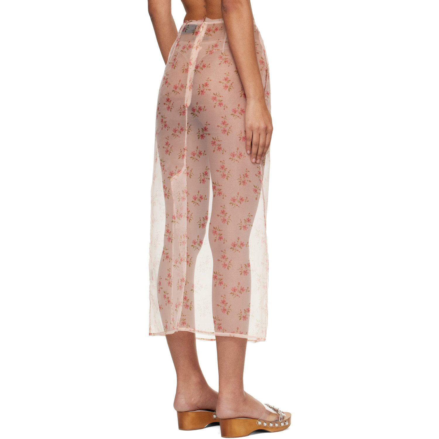  Simone Rocha Pink Sheer Frayed Column Pencil Midi Skirt 