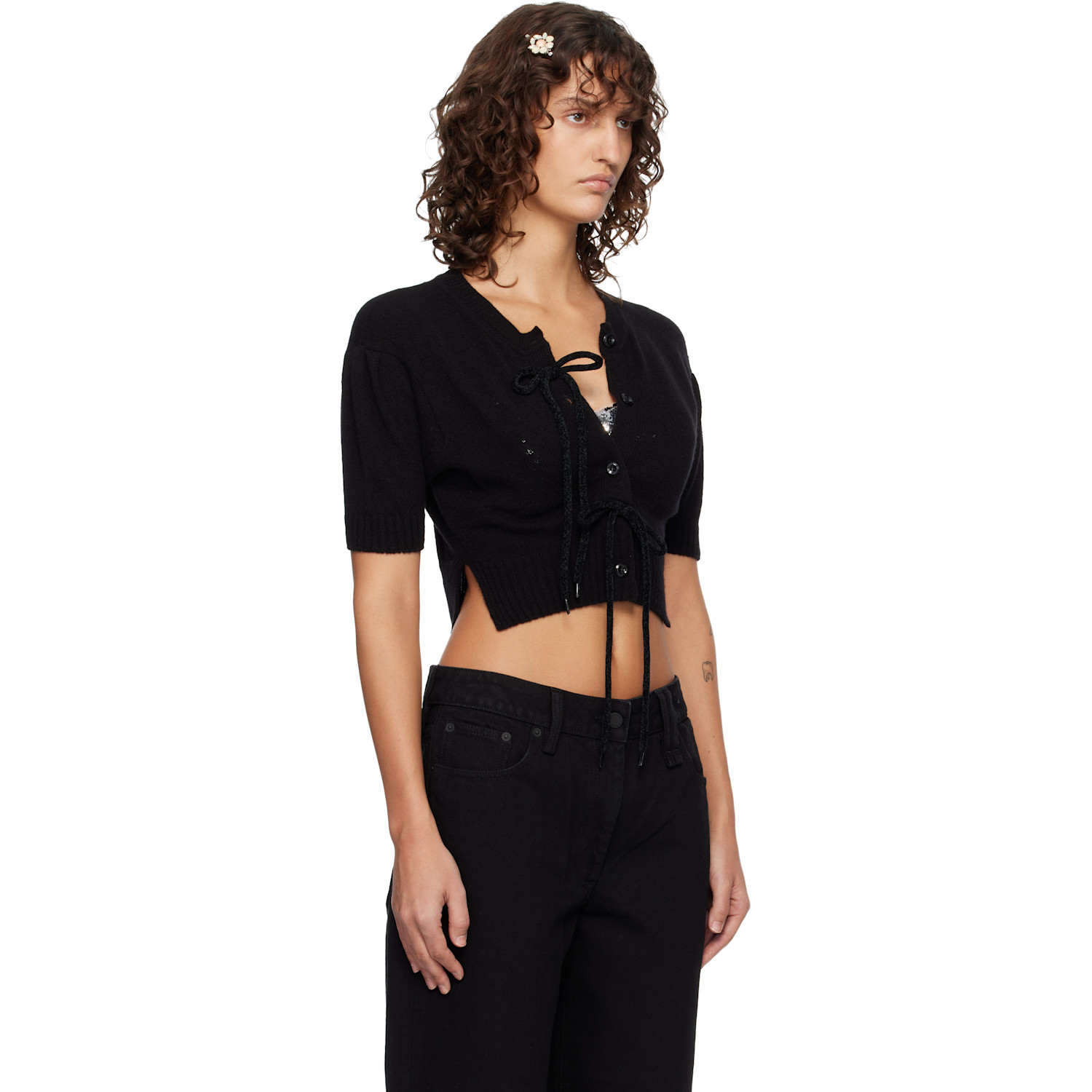  Simone Rocha Black Cropped Cashmere Cardigan 