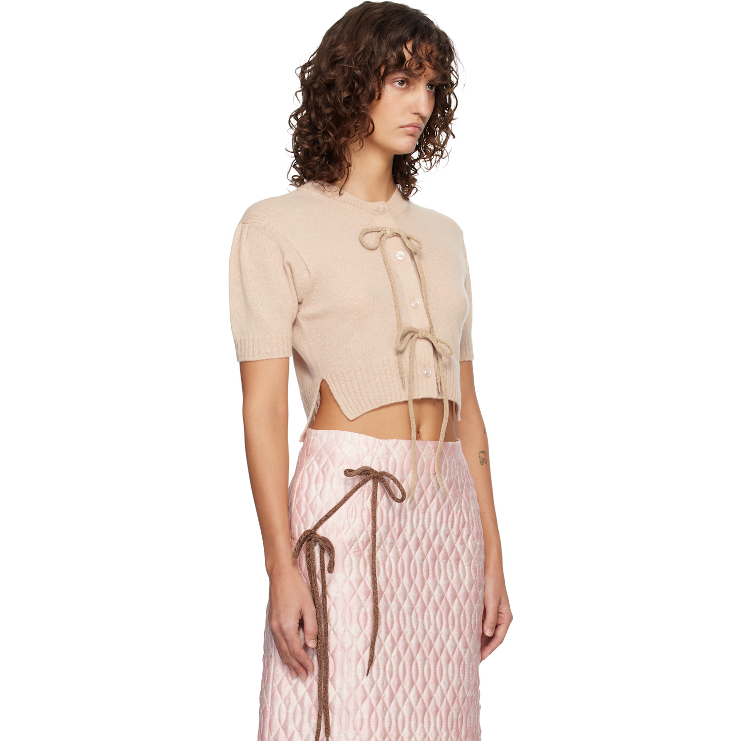  Simone Rocha Beige Cropped Cashmere Cardigan 