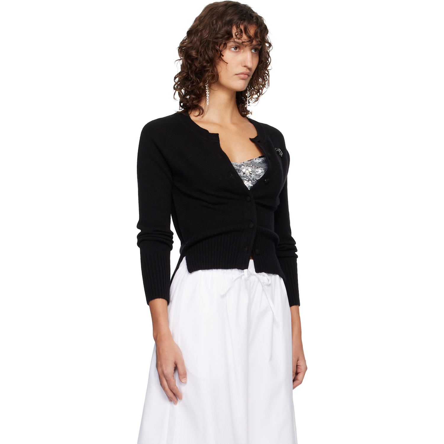  Simone Rocha Black Embellished Relaxed Cashmere Cardigan 