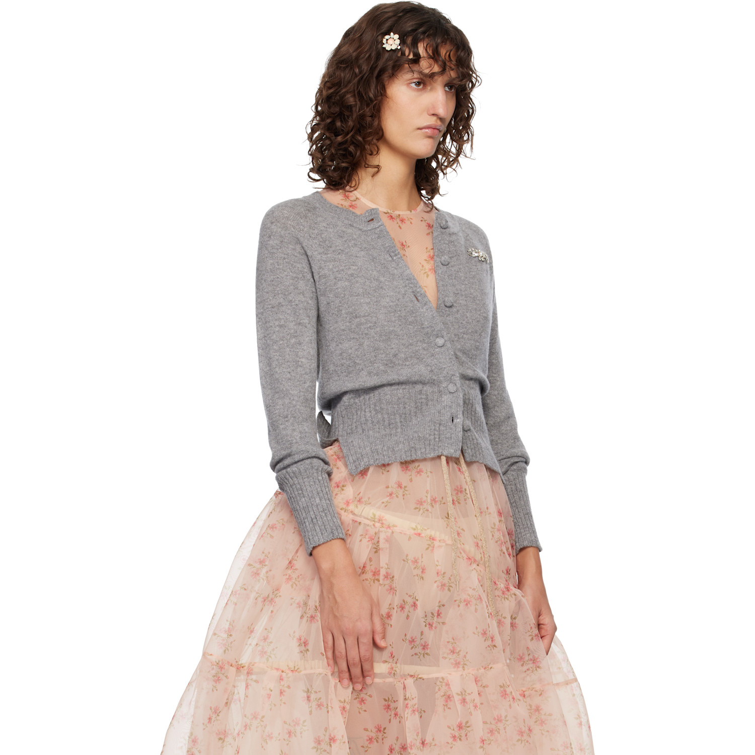  Simone Rocha Gray Embellished Relaxed Cashmere Cardigan 
