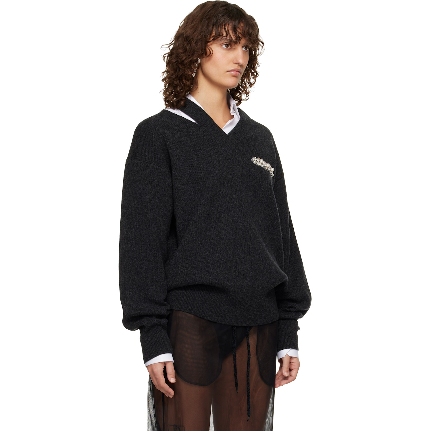  Simone Rocha Gray Merino Seam Bite Sweater 