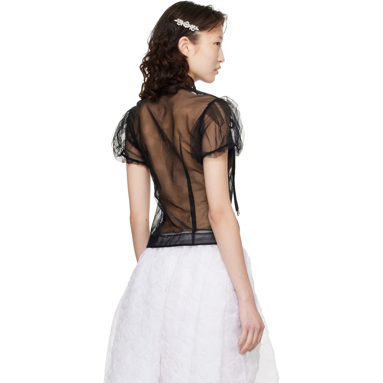 Simone Rocha Black Embellished Sheer Offset Fragment Collar Shirt 