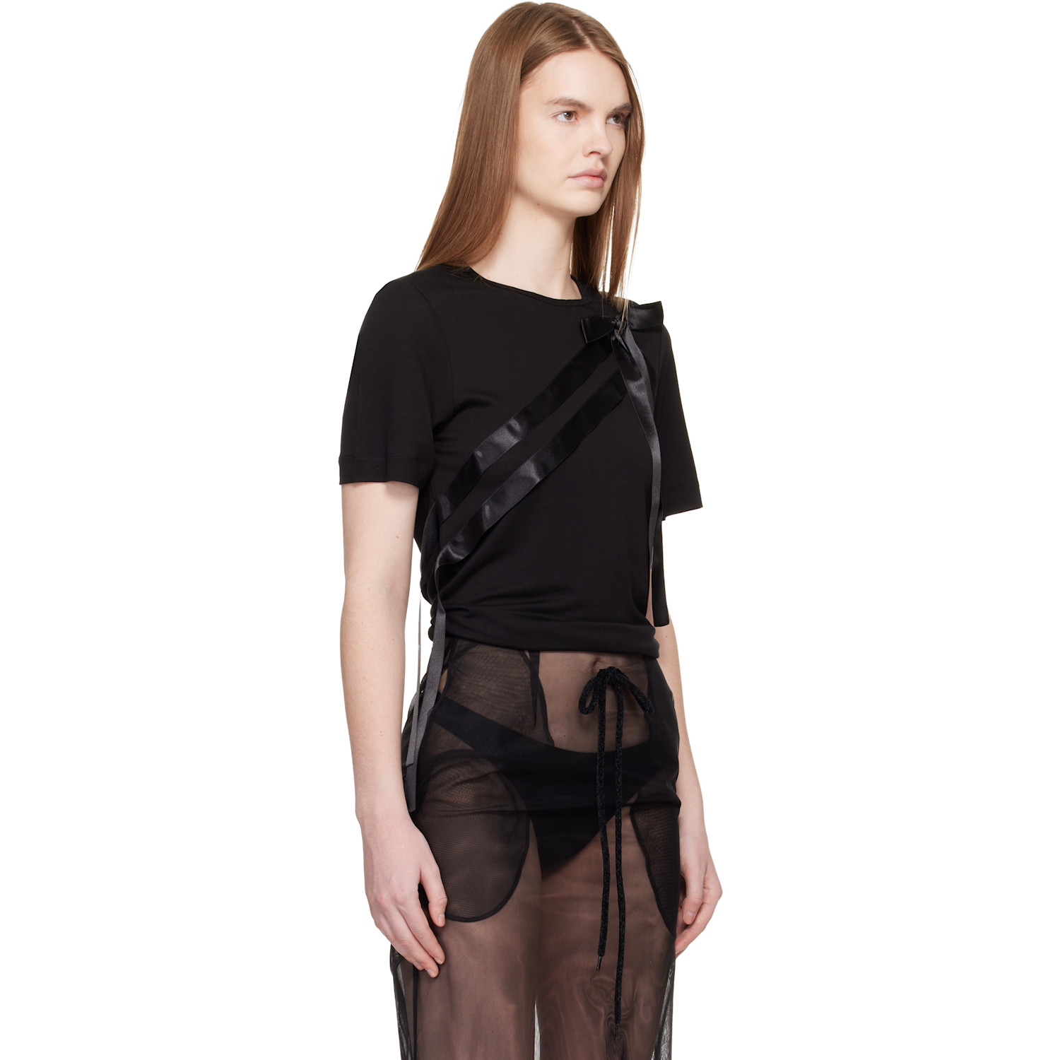  Simone Rocha Black Bow Sash Easy T-shirt 
