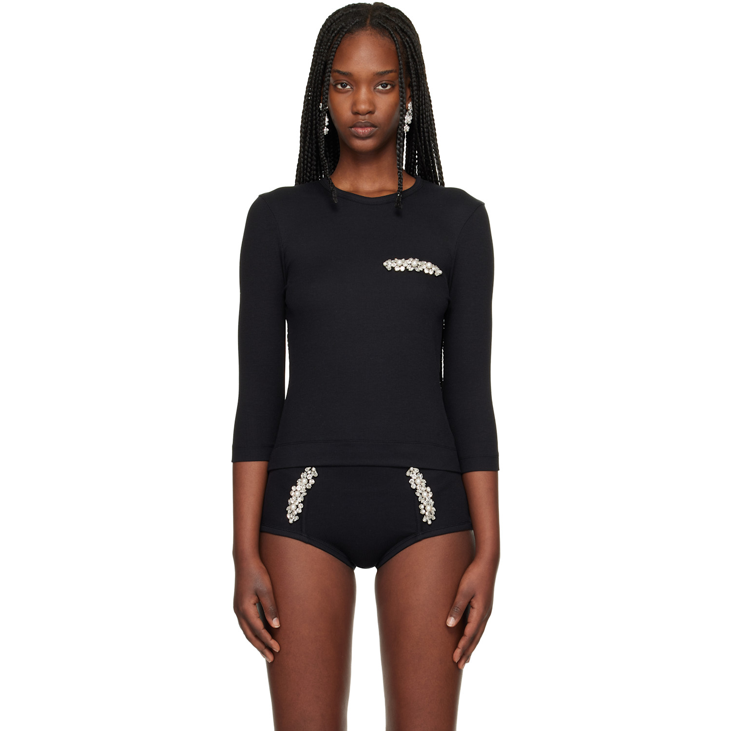 Simone Rocha Black Embellished Underpinning T-shirt