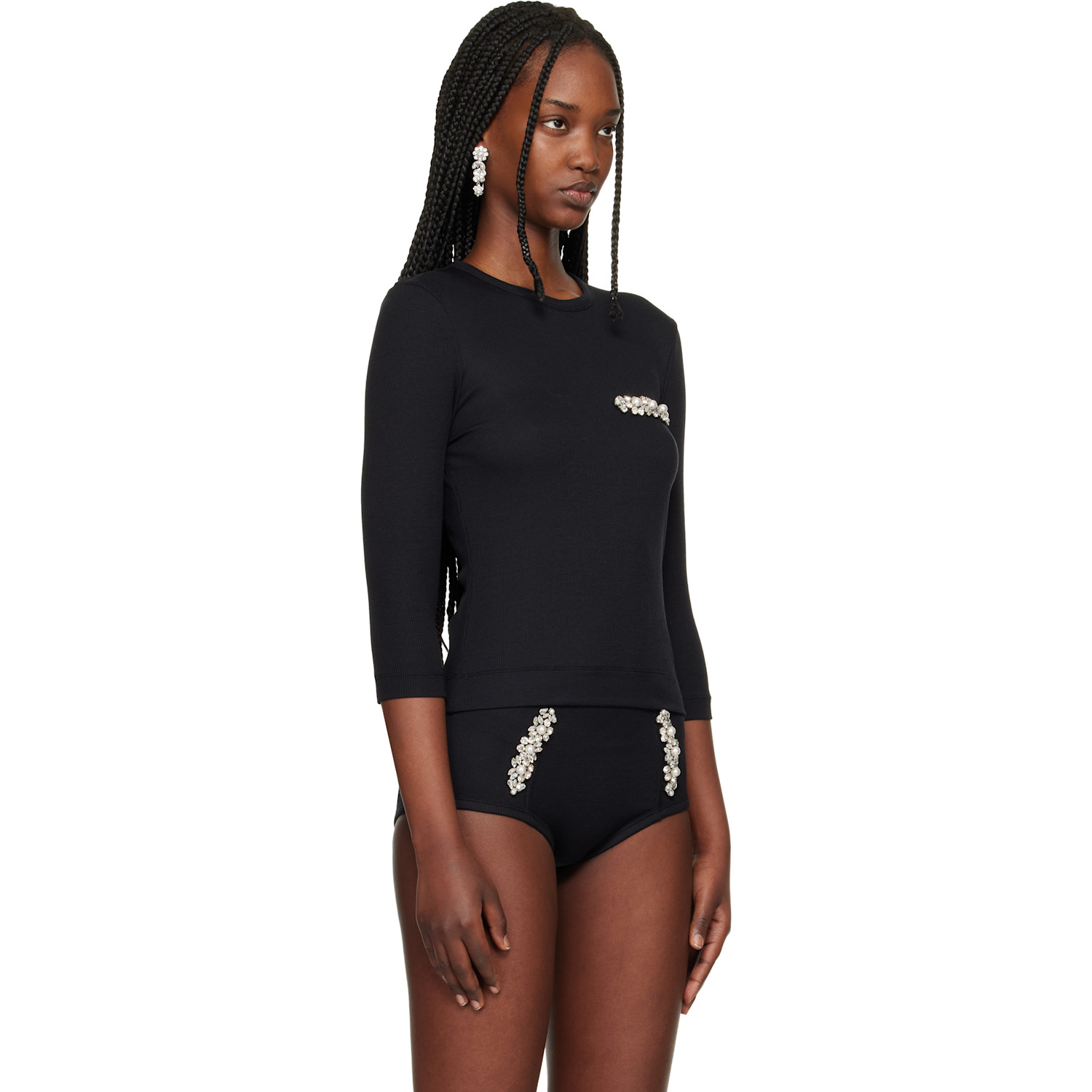  Simone Rocha Black Embellished Underpinning T-shirt 