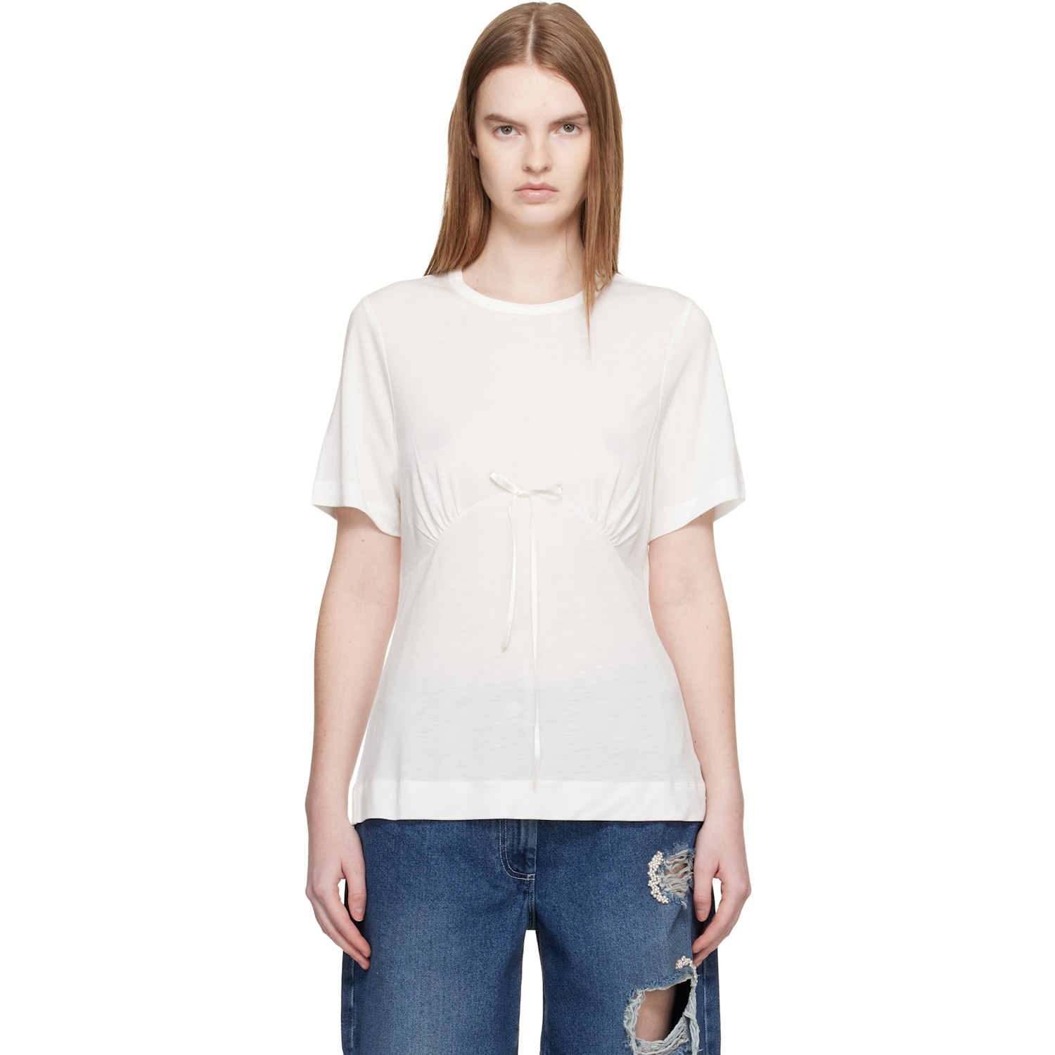 Simone Rocha White Gathered Bust Bow T-shirt