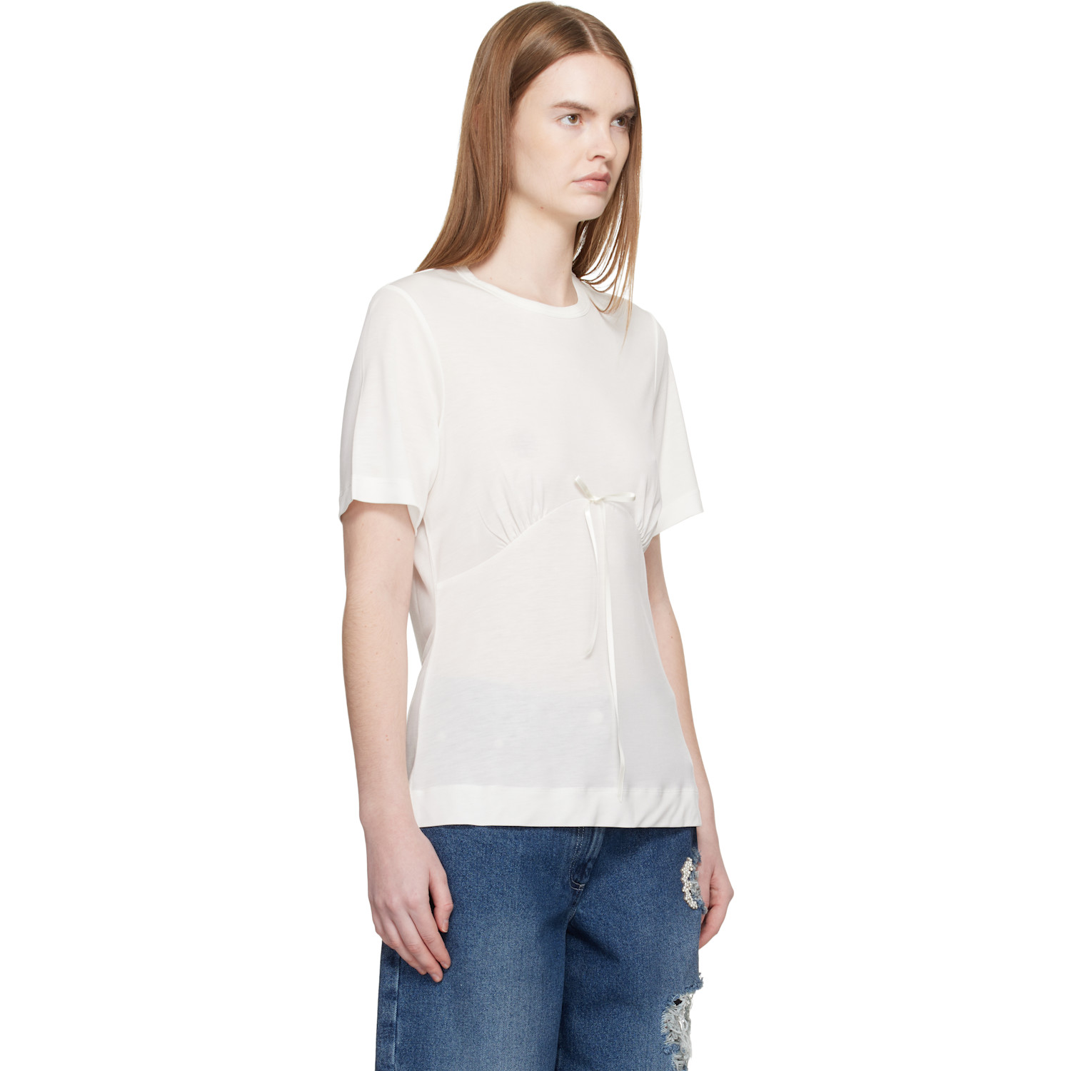  Simone Rocha White Gathered Bust Bow T-shirt 