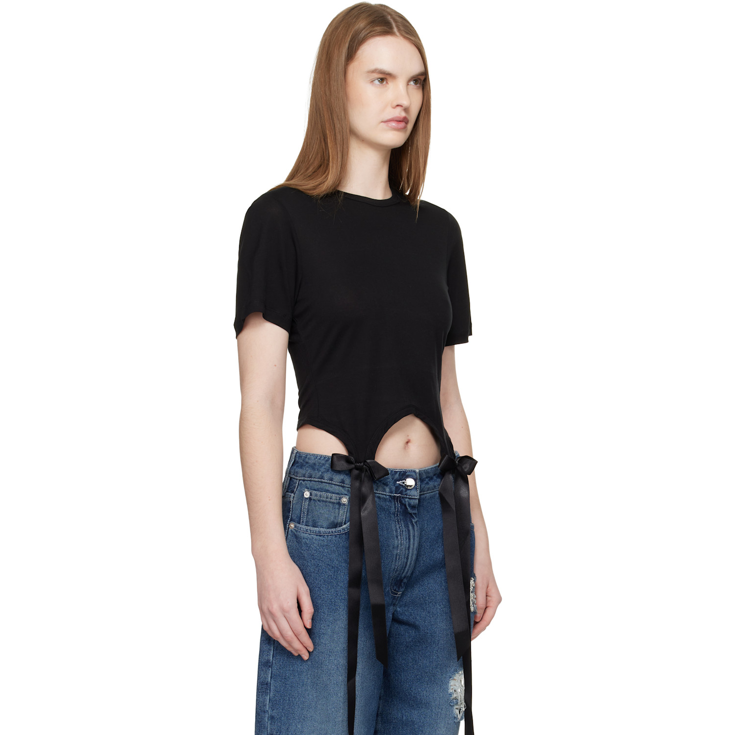  Simone Rocha Black Bow Tail Easy T-shirt 