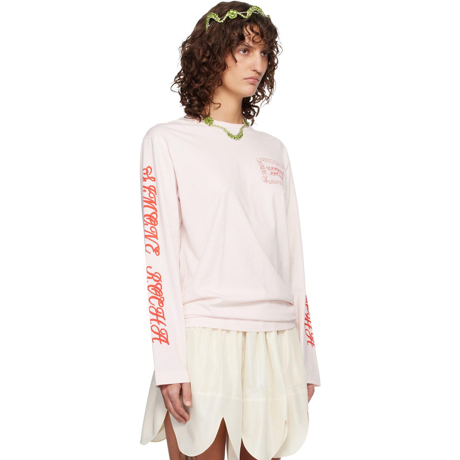  Simone Rocha Pink Pillowcase Logo Print Long Sleeve T-shirt 