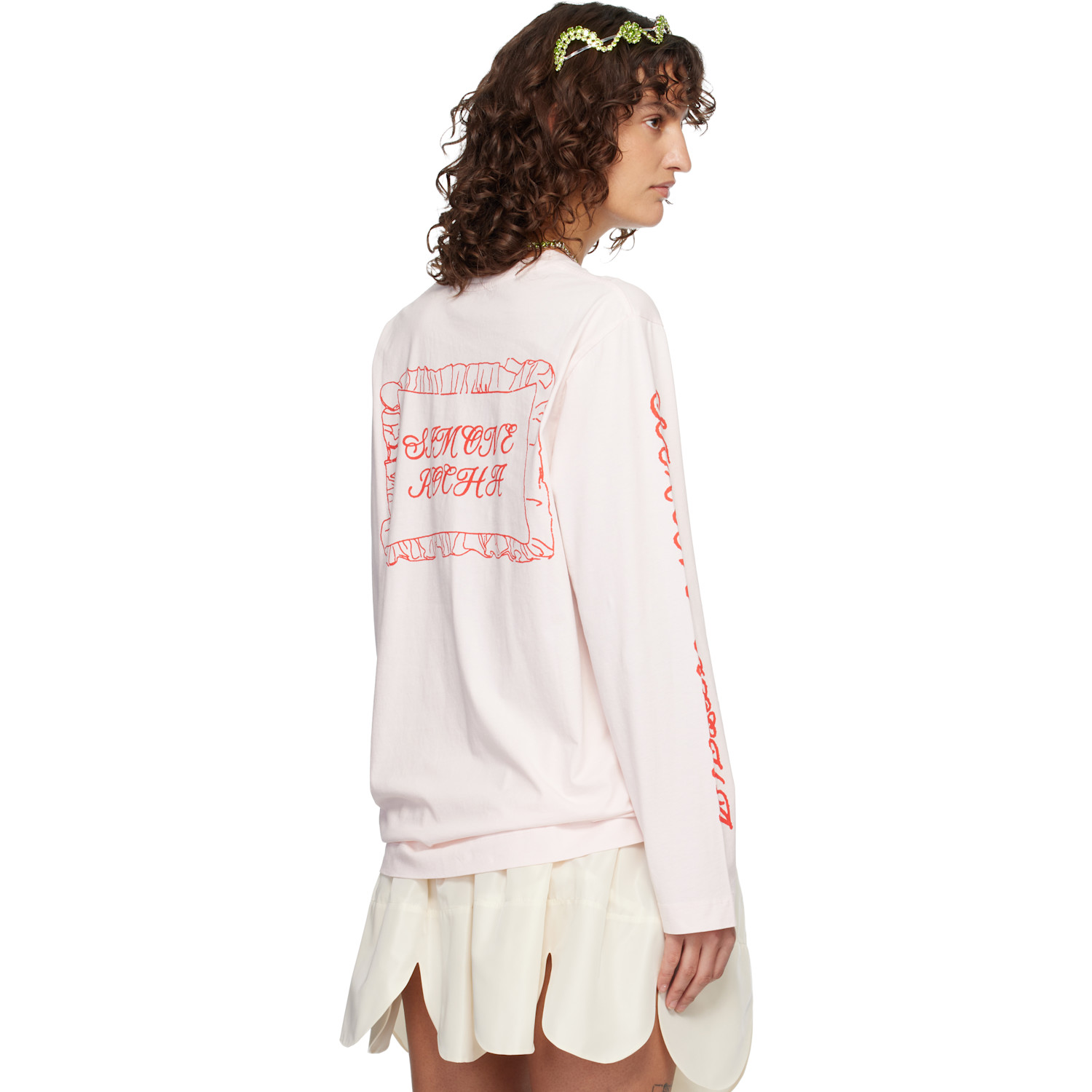  Simone Rocha Pink Pillowcase Logo Print Long Sleeve T-shirt 