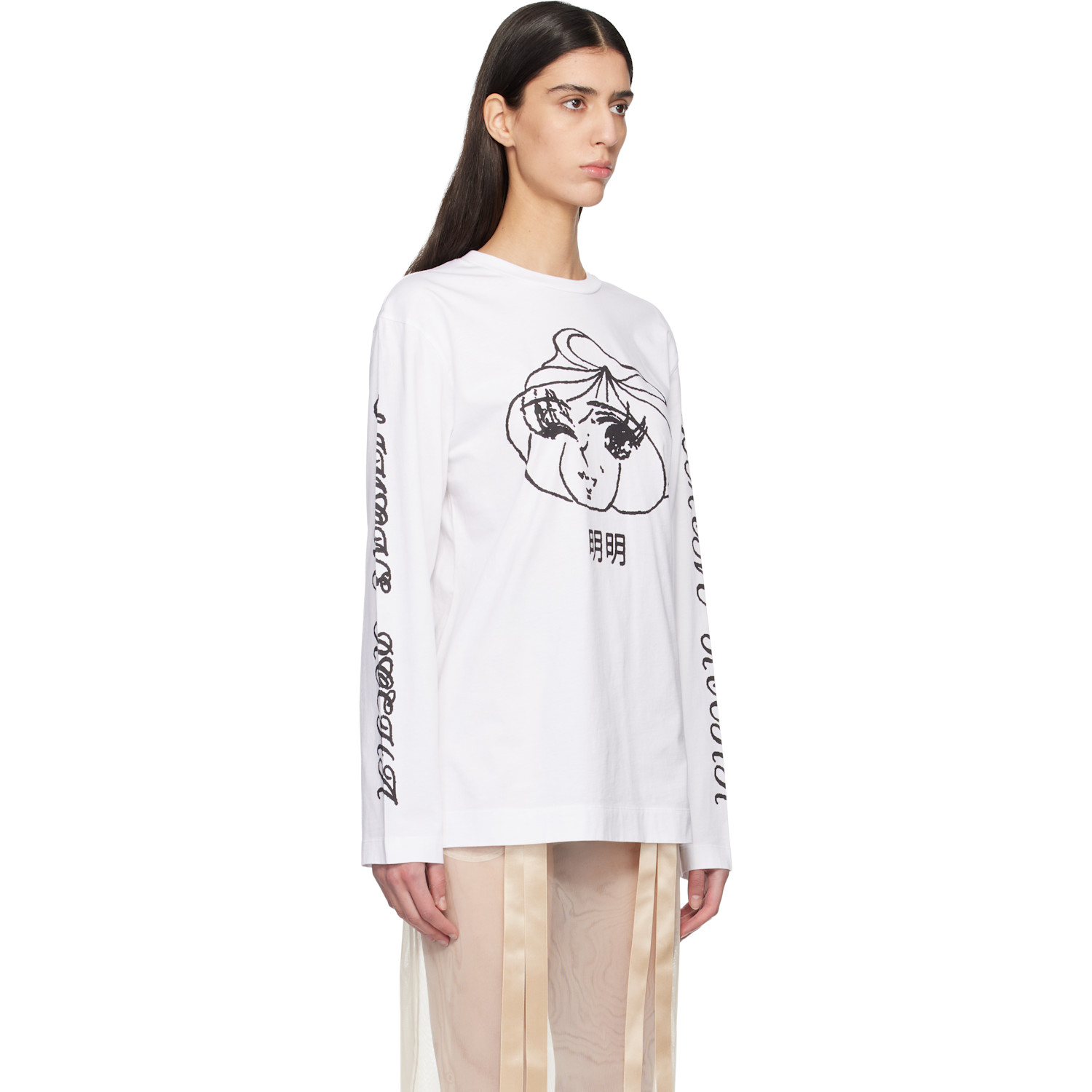  Simone Rocha White Dim Sum Logo Print Long Sleeve T-shirt 