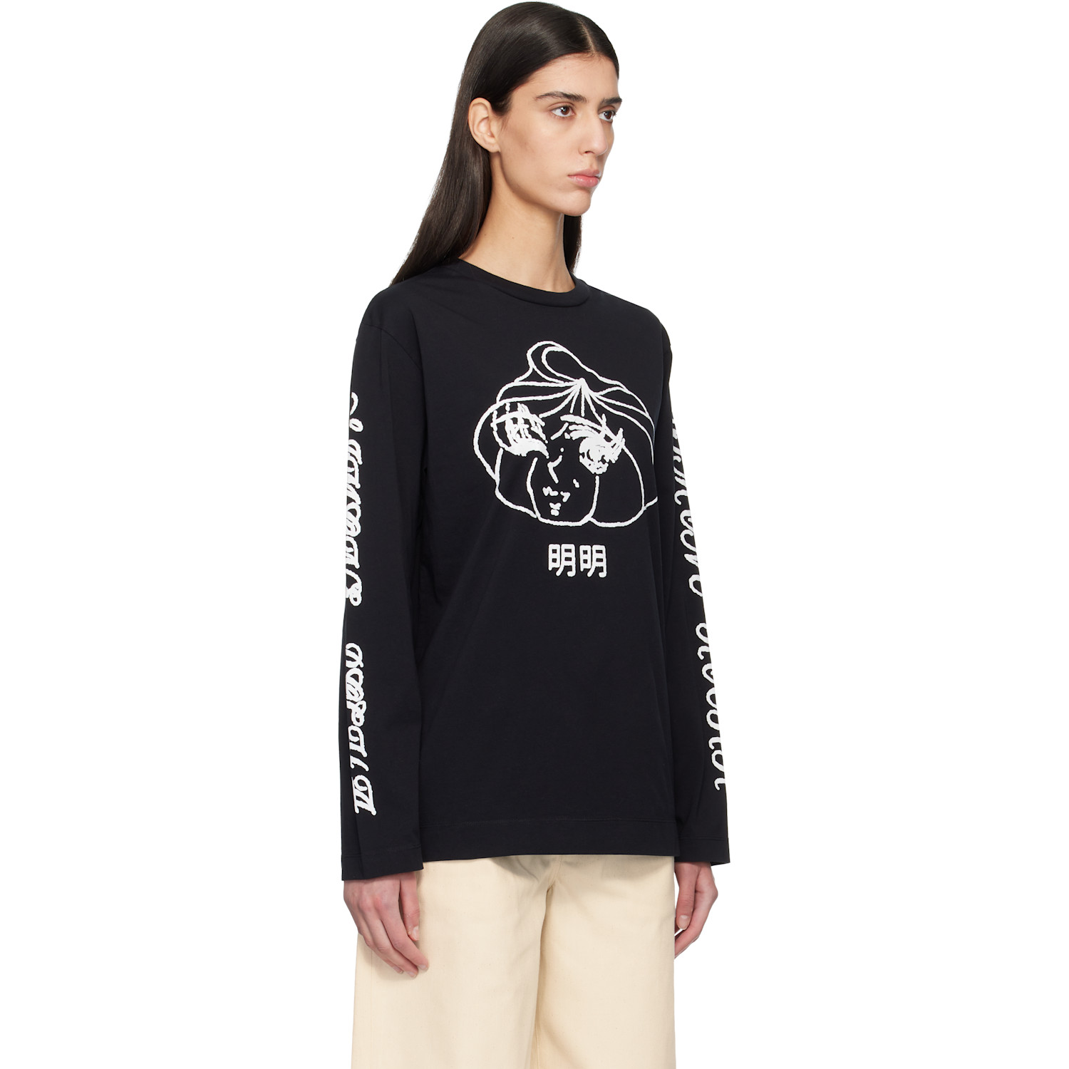  Simone Rocha Black Dim Sum Logo Print Long Sleeve T-shirt 