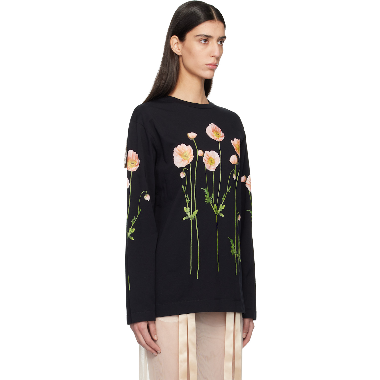  Simone Rocha Black Poppy Field Print Long Sleeve T-shirt 