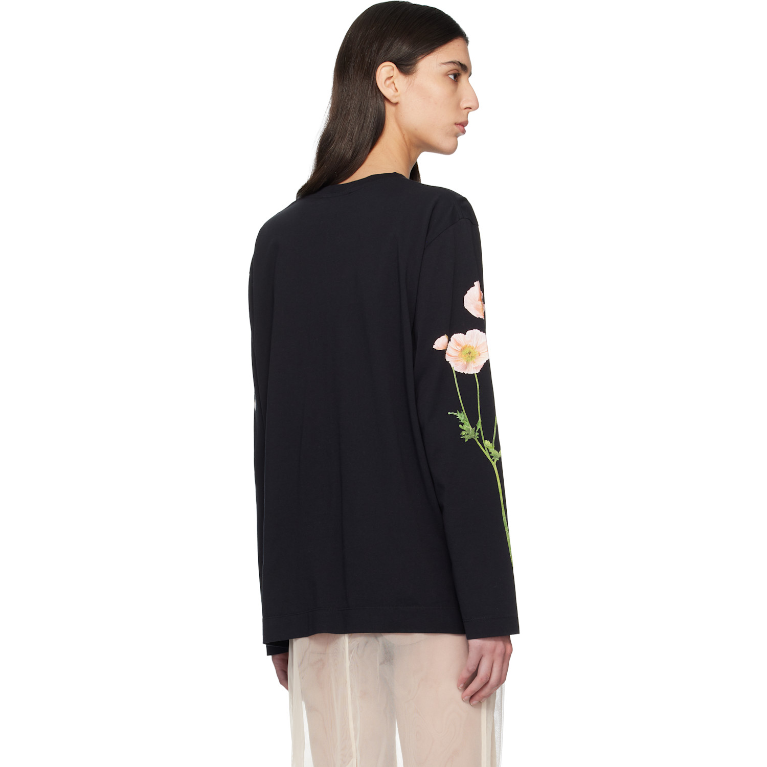  Simone Rocha Black Poppy Field Print Long Sleeve T-shirt 
