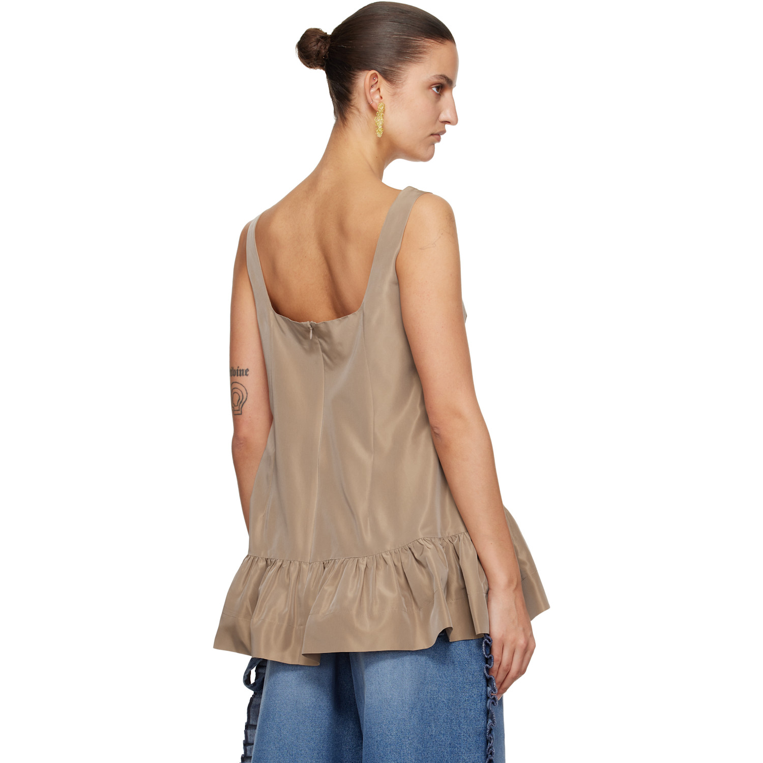  Simone Rocha Tan Tilted Neck Peplum Top 