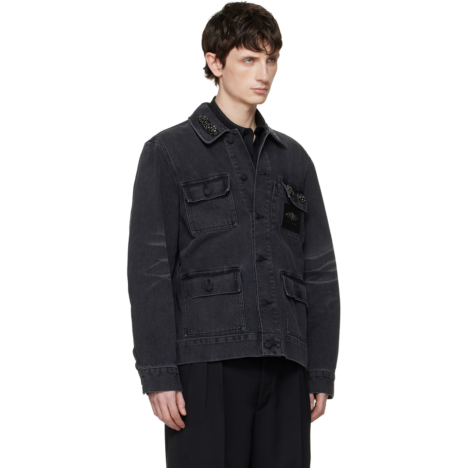  Simone Rocha Black Multi Pocket Workwear Denim Jacket 