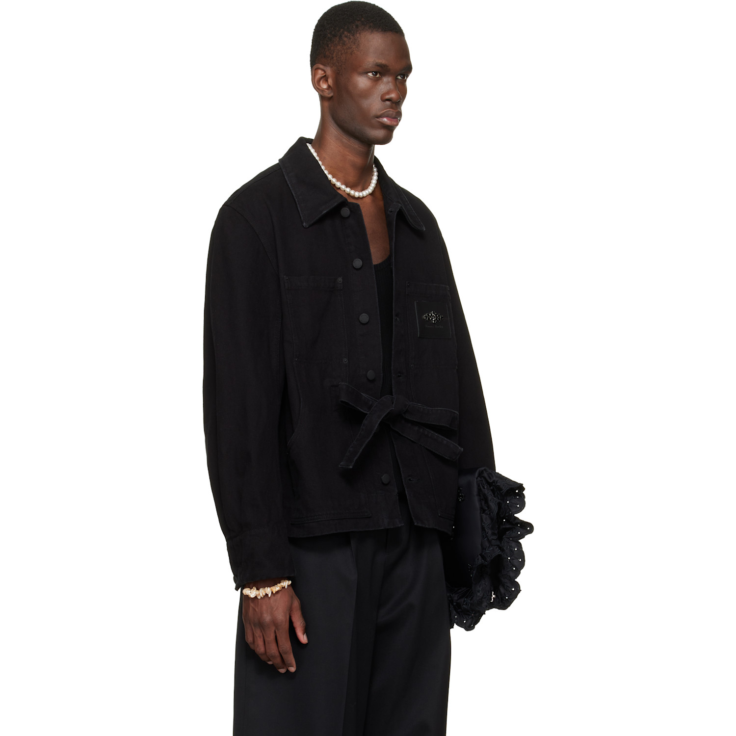  Simone Rocha Black Workwear Bow Denim Jacket 