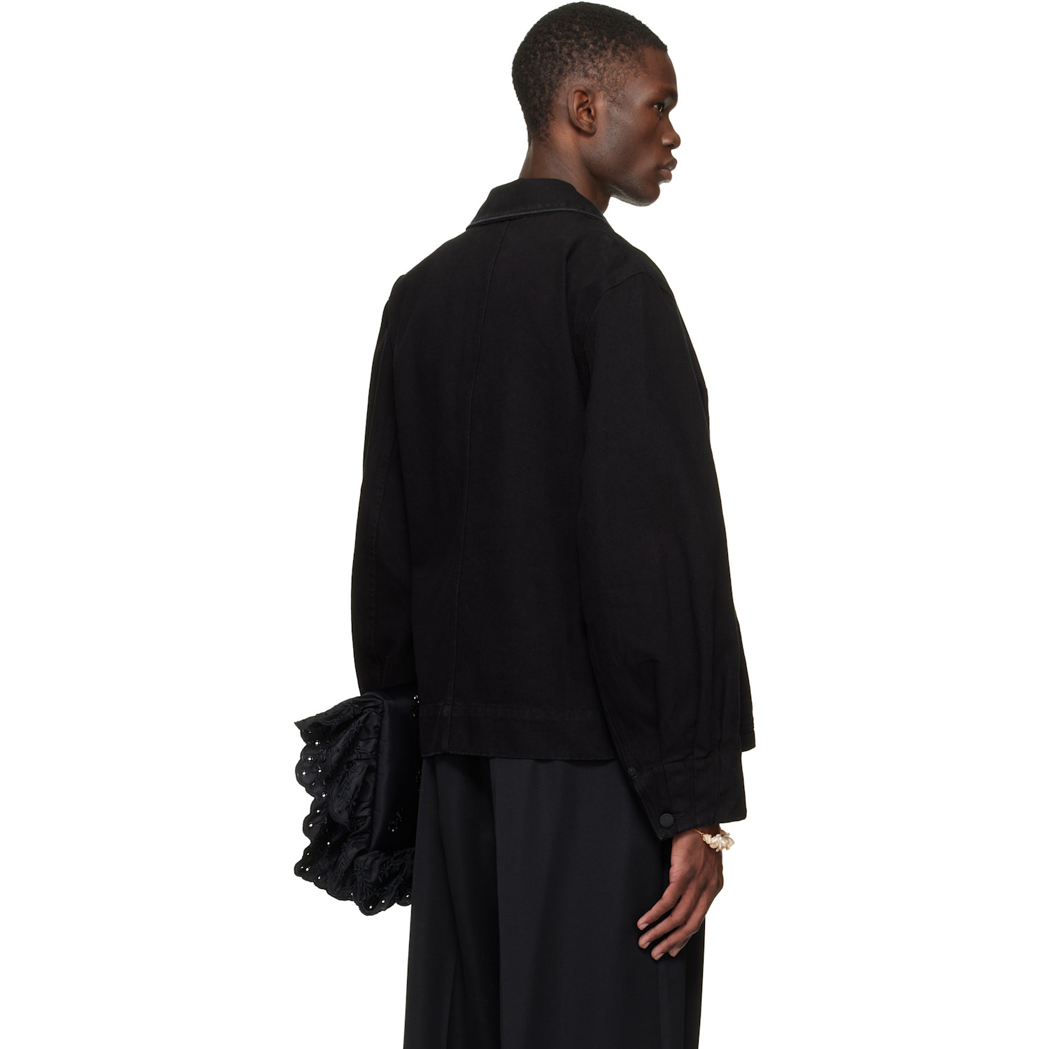  Simone Rocha Black Workwear Bow Denim Jacket 