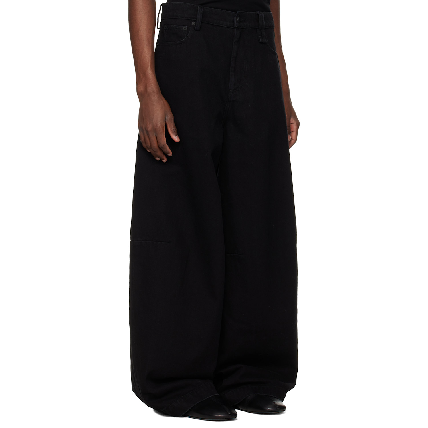  Simone Rocha Black Wide Leg Puddle Bow Loop Jeans 