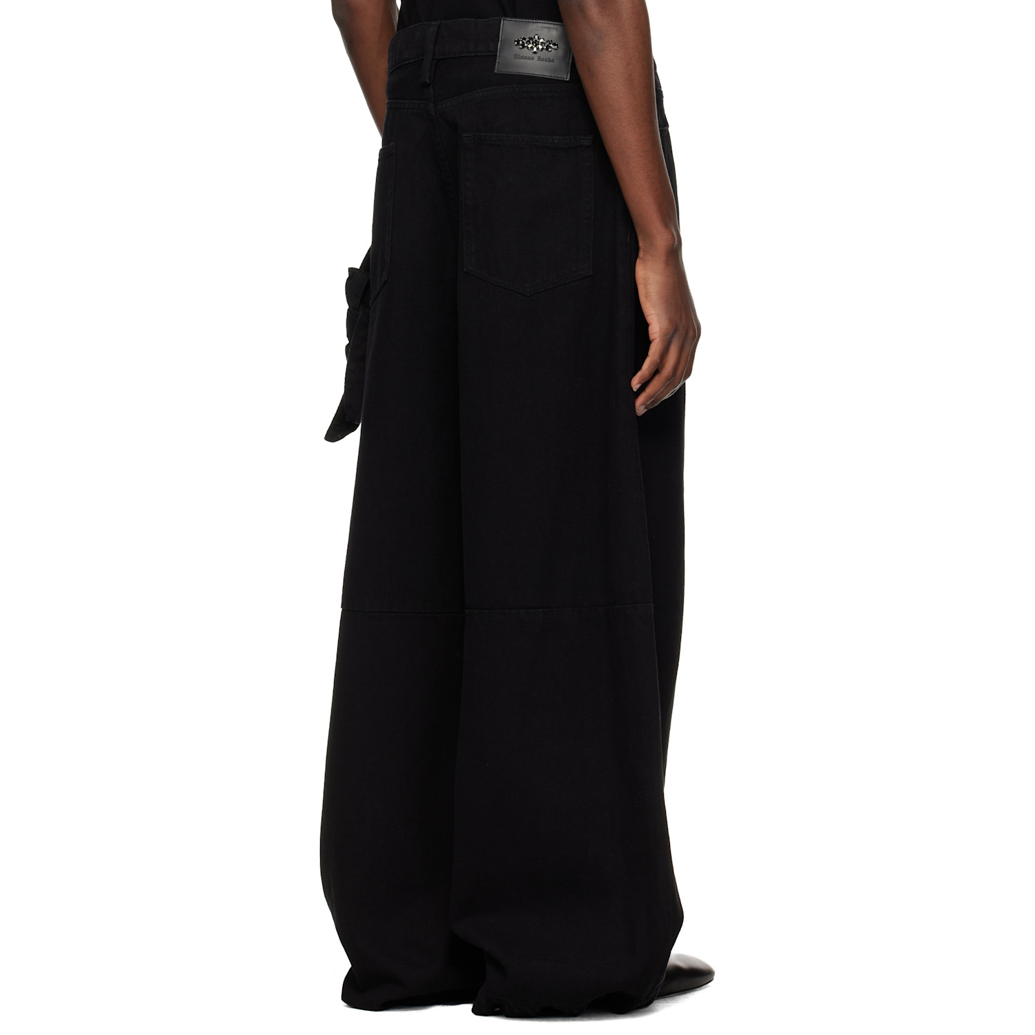  Simone Rocha Black Wide Leg Puddle Bow Loop Jeans 