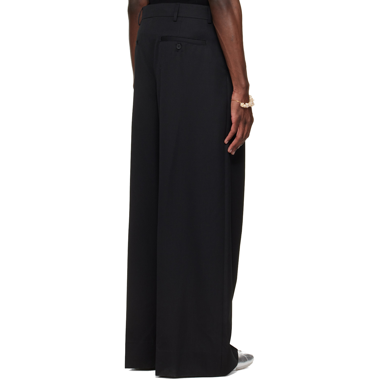  Simone Rocha Black Wide Leg Belt Loop Tab Trousers 