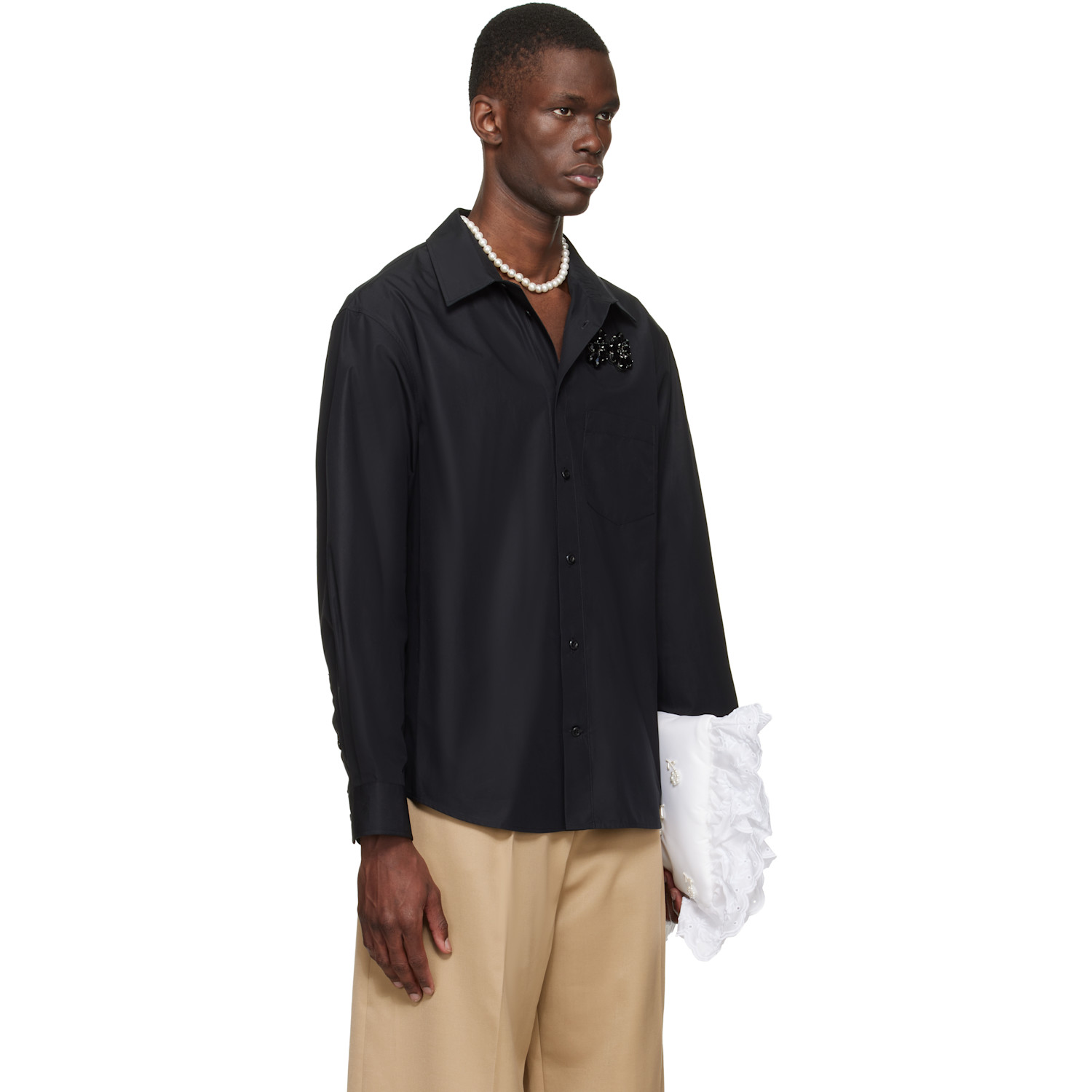  Simone Rocha Black Embellished Classic Shirt 