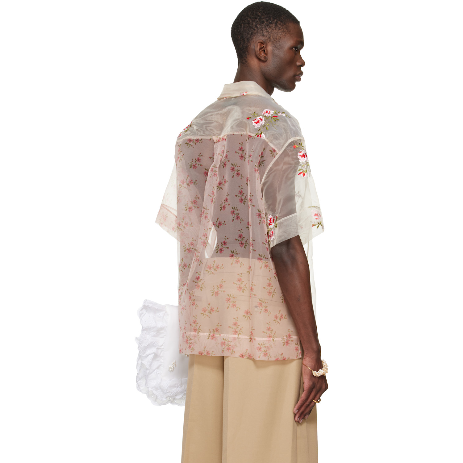  Simone Rocha Pink Sheer Patchwork Boxy Shirt 