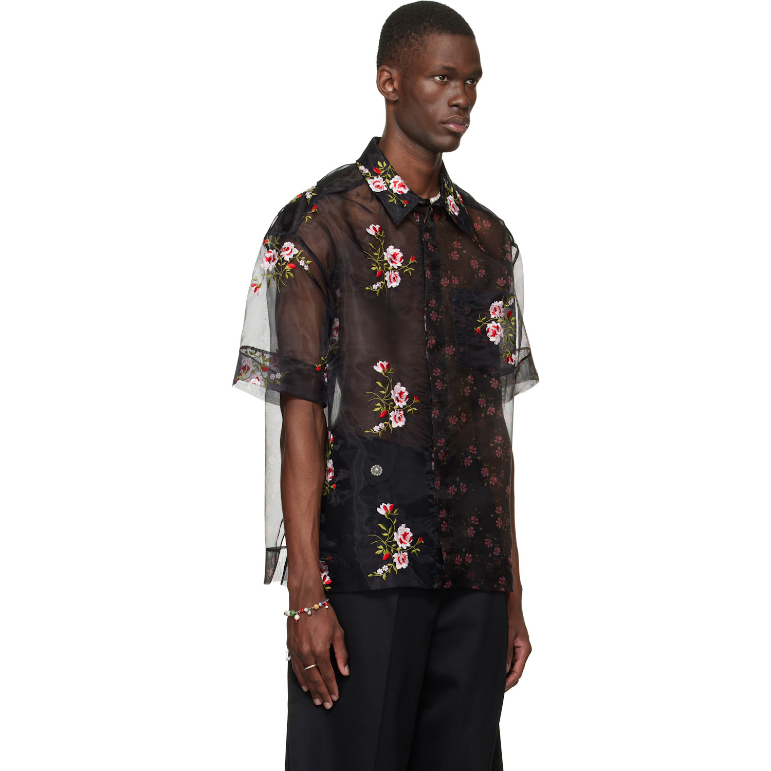  Simone Rocha Black Sheer Patchwork Boxy Shirt 