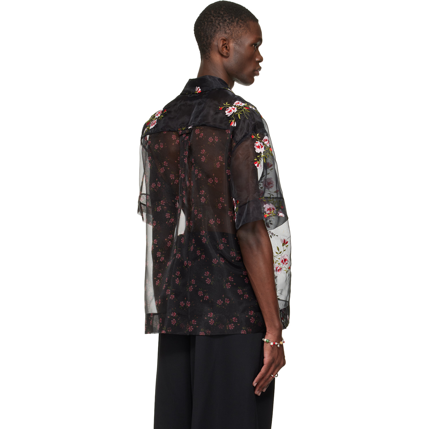  Simone Rocha Black Sheer Patchwork Boxy Shirt 