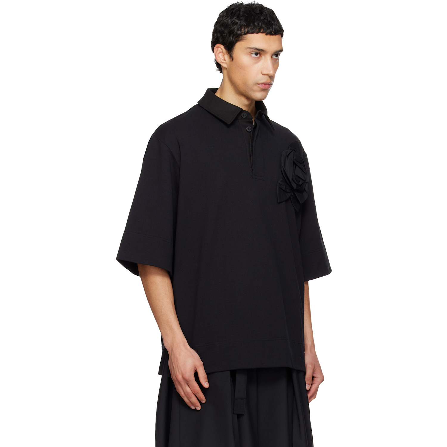  Simone Rocha Black Pressed Rosette Rugby Jersey Polo 