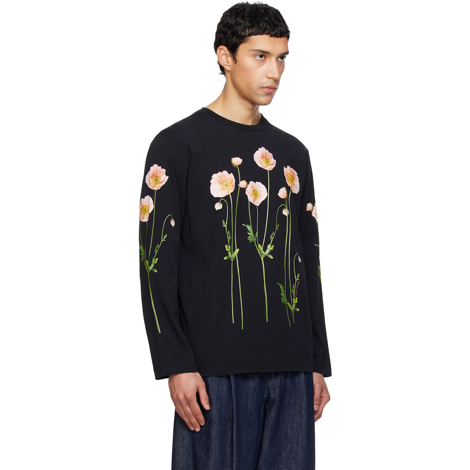  Simone Rocha Black Poppy Field Print Long Sleeve T-shirt 