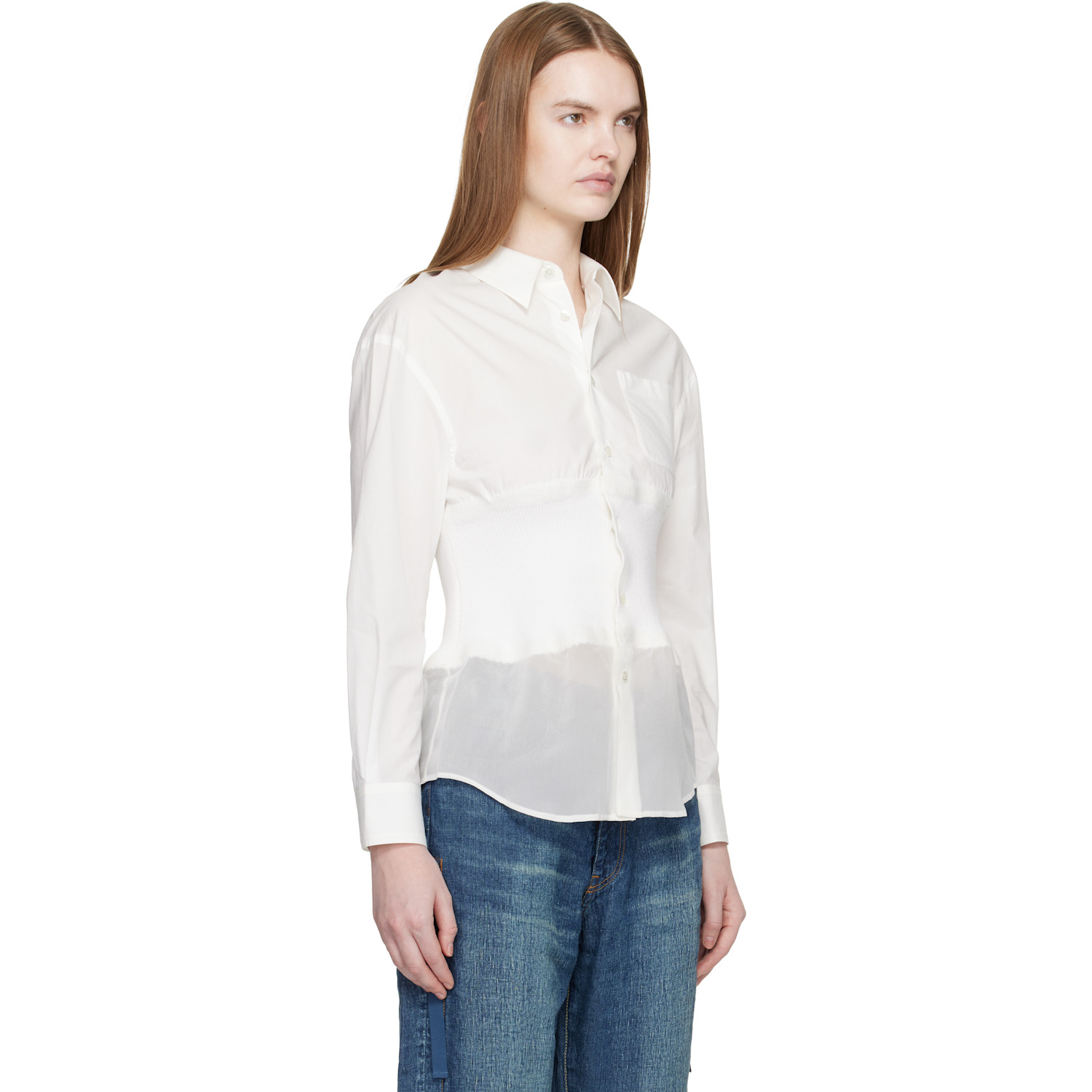  Undercover White Knit Paneled Shirt 