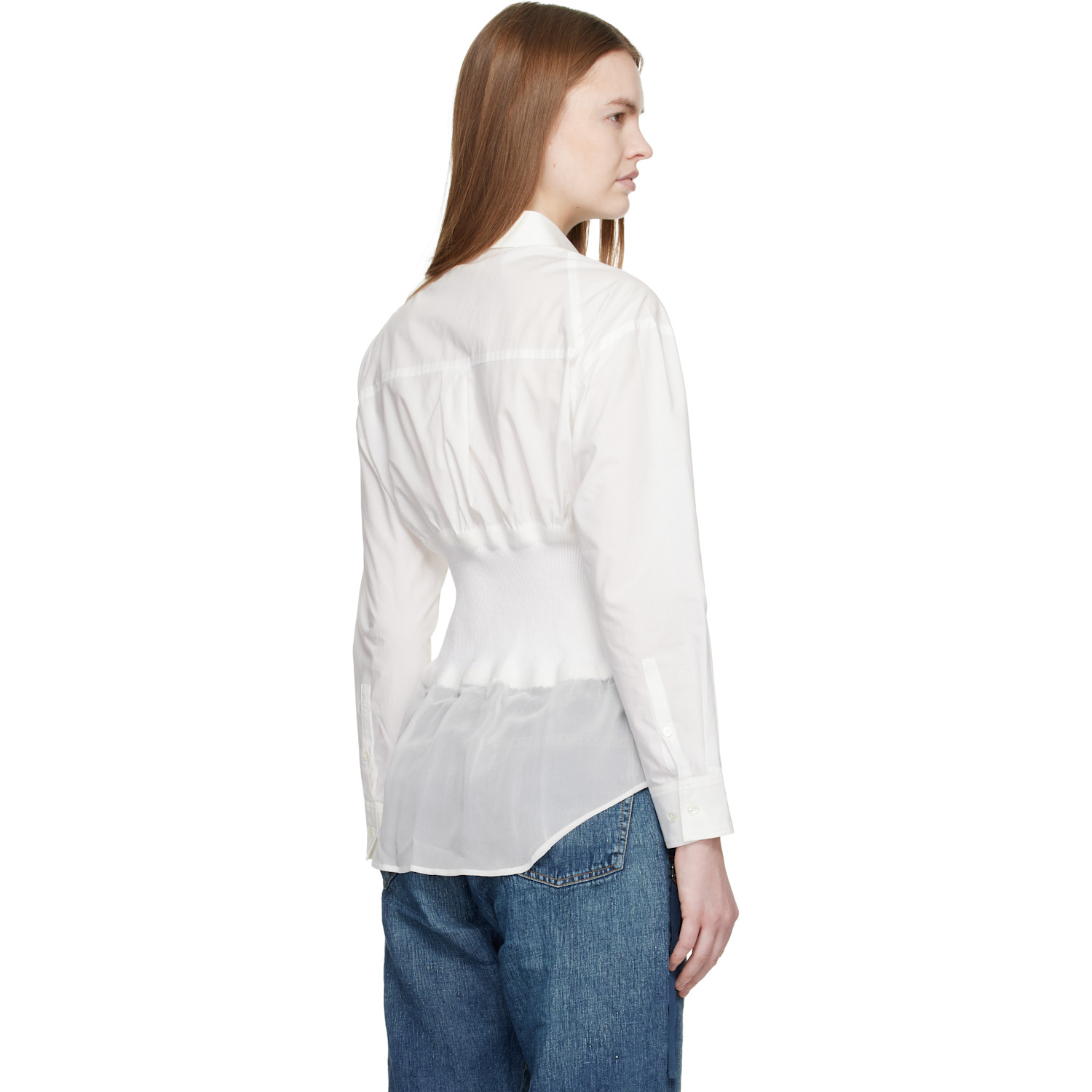  Undercover White Knit Paneled Shirt 