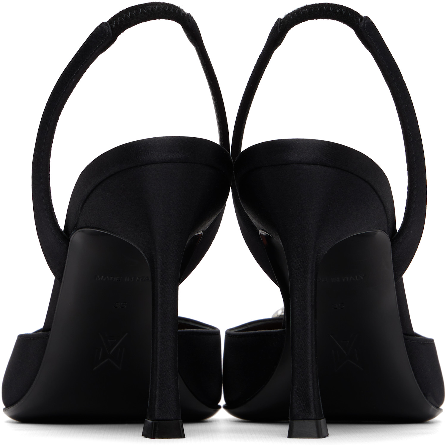  Amina Muaddi Black Camelia Sling 90 Heels 