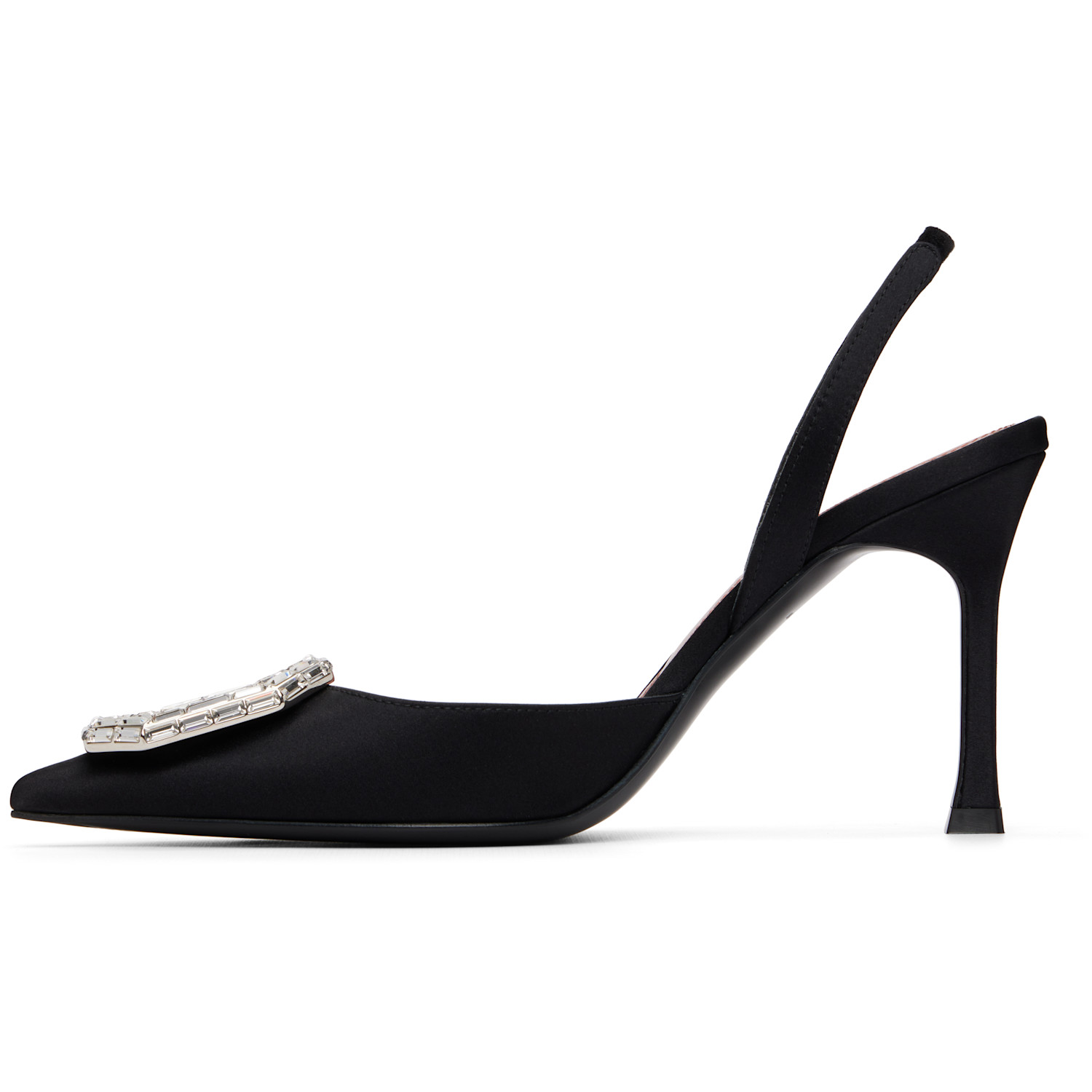  Amina Muaddi Black Camelia Sling 90 Heels 