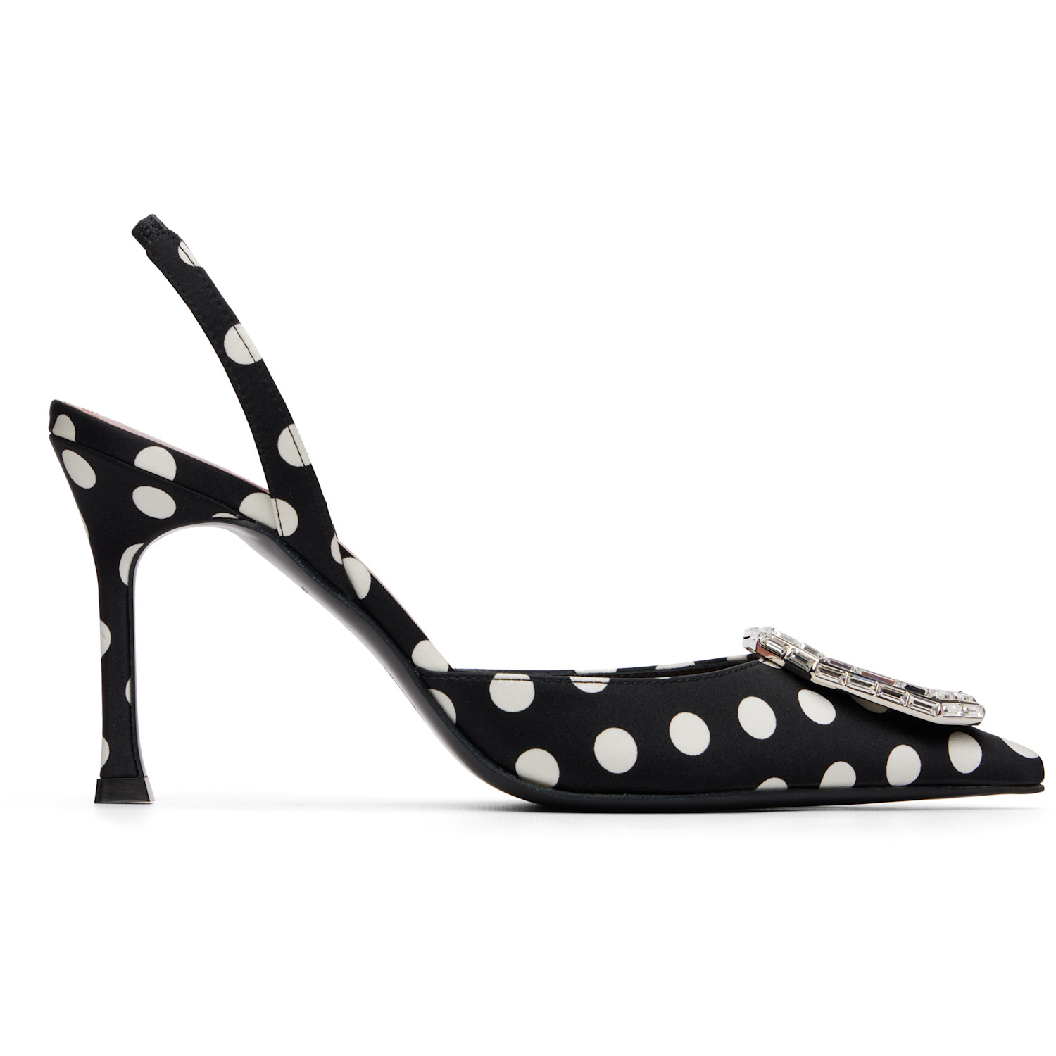 Amina Muaddi Black Camelia Sling 90 Heels