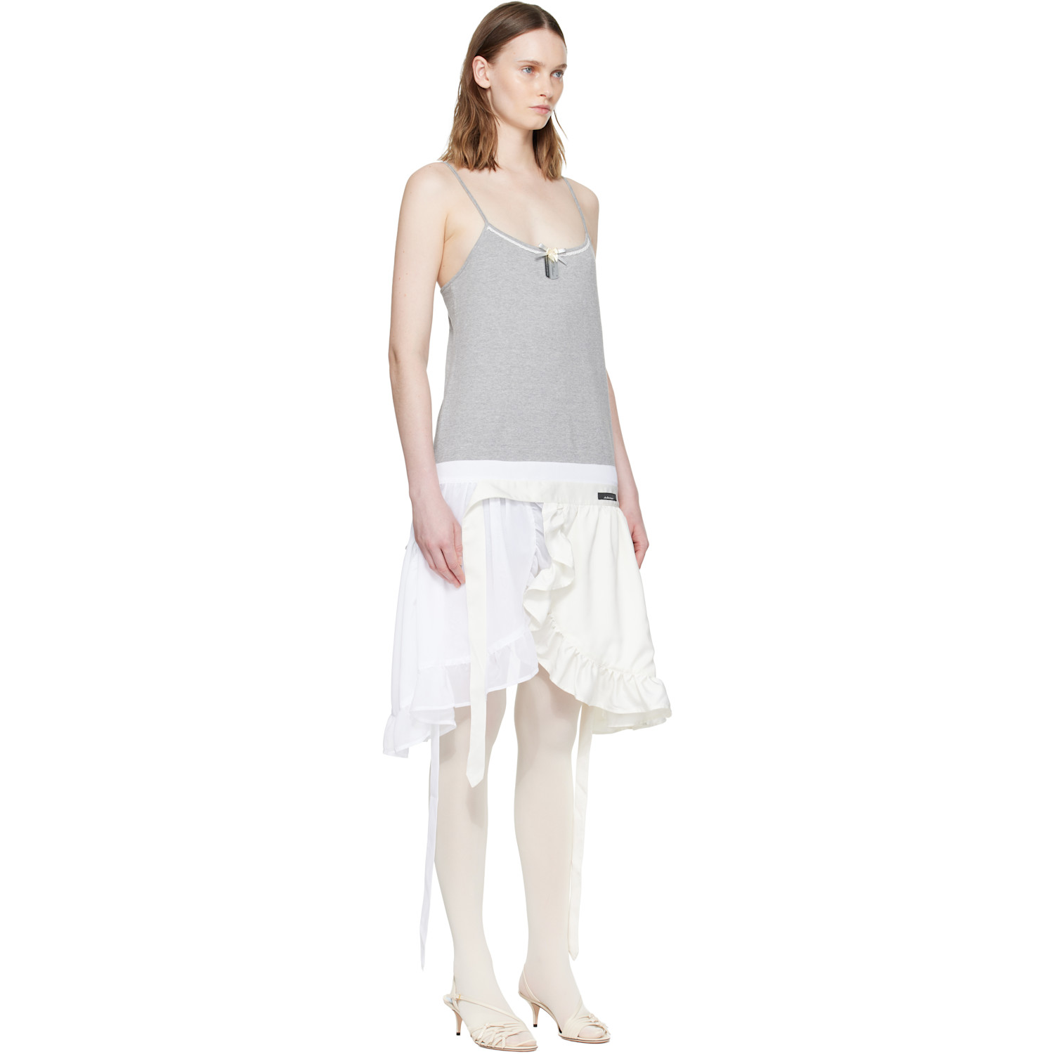  Ans Dotsloevner Gray & White Apron One-piece Minidress 