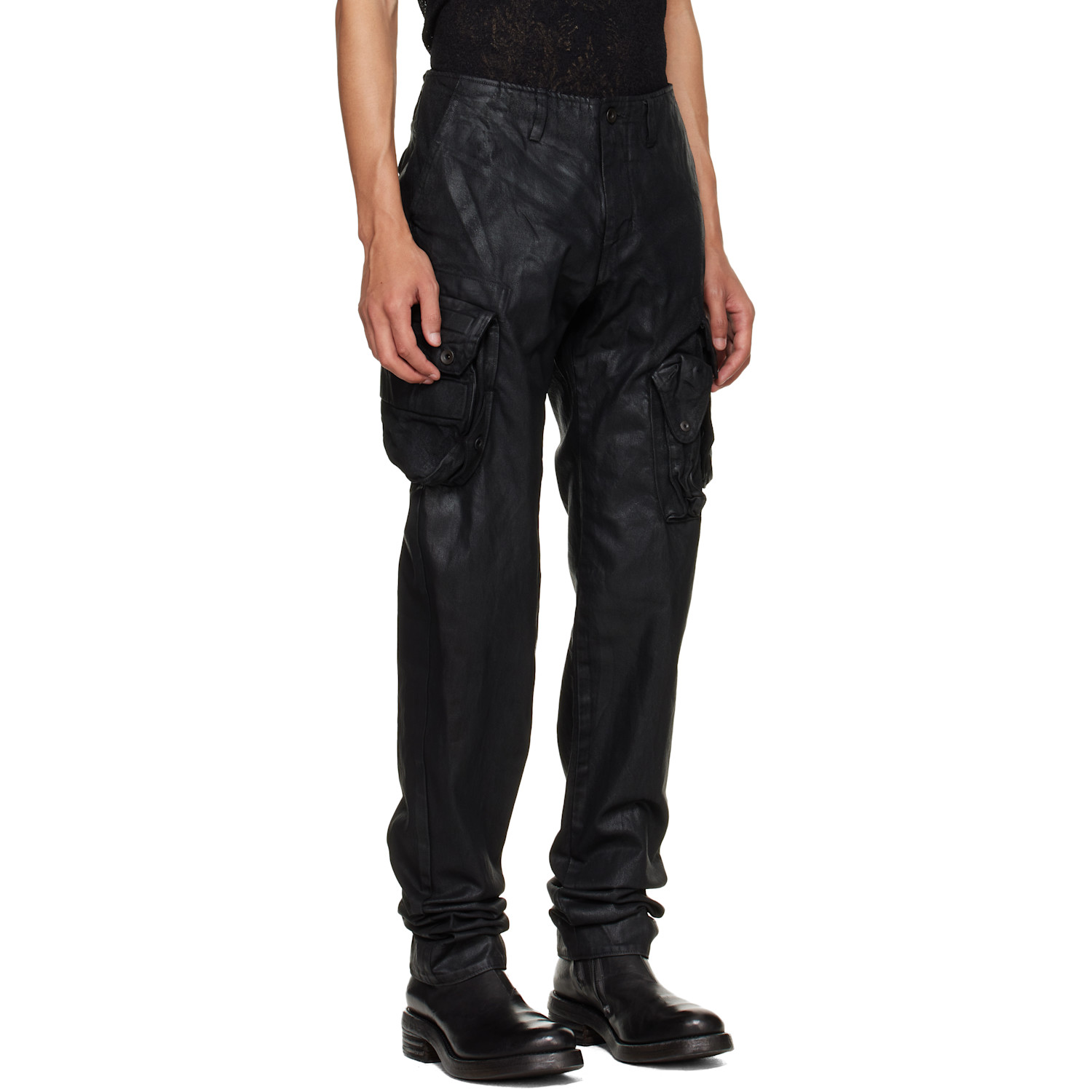  Julius Black Coated Gasmask Skinny Cargo Pants 