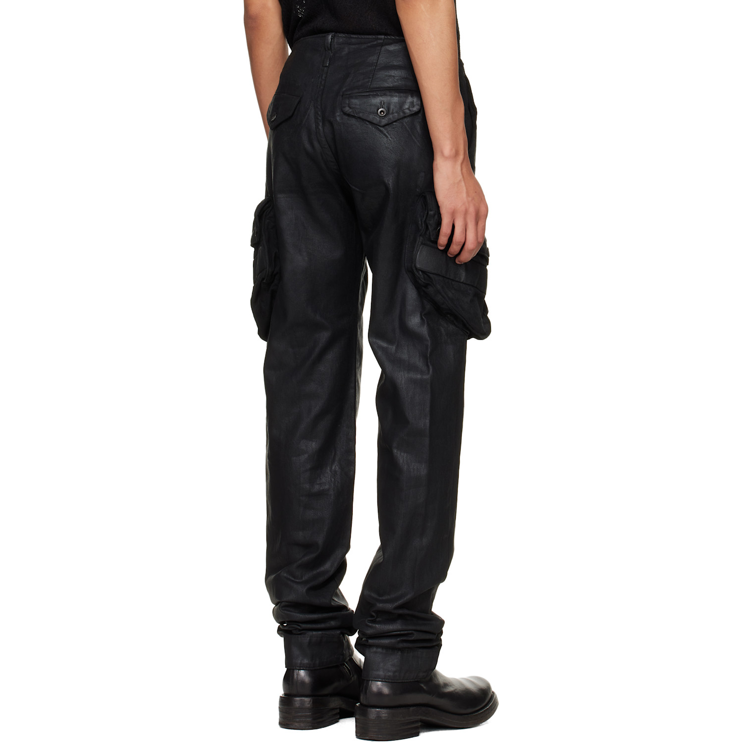  Julius Black Coated Gasmask Skinny Cargo Pants 