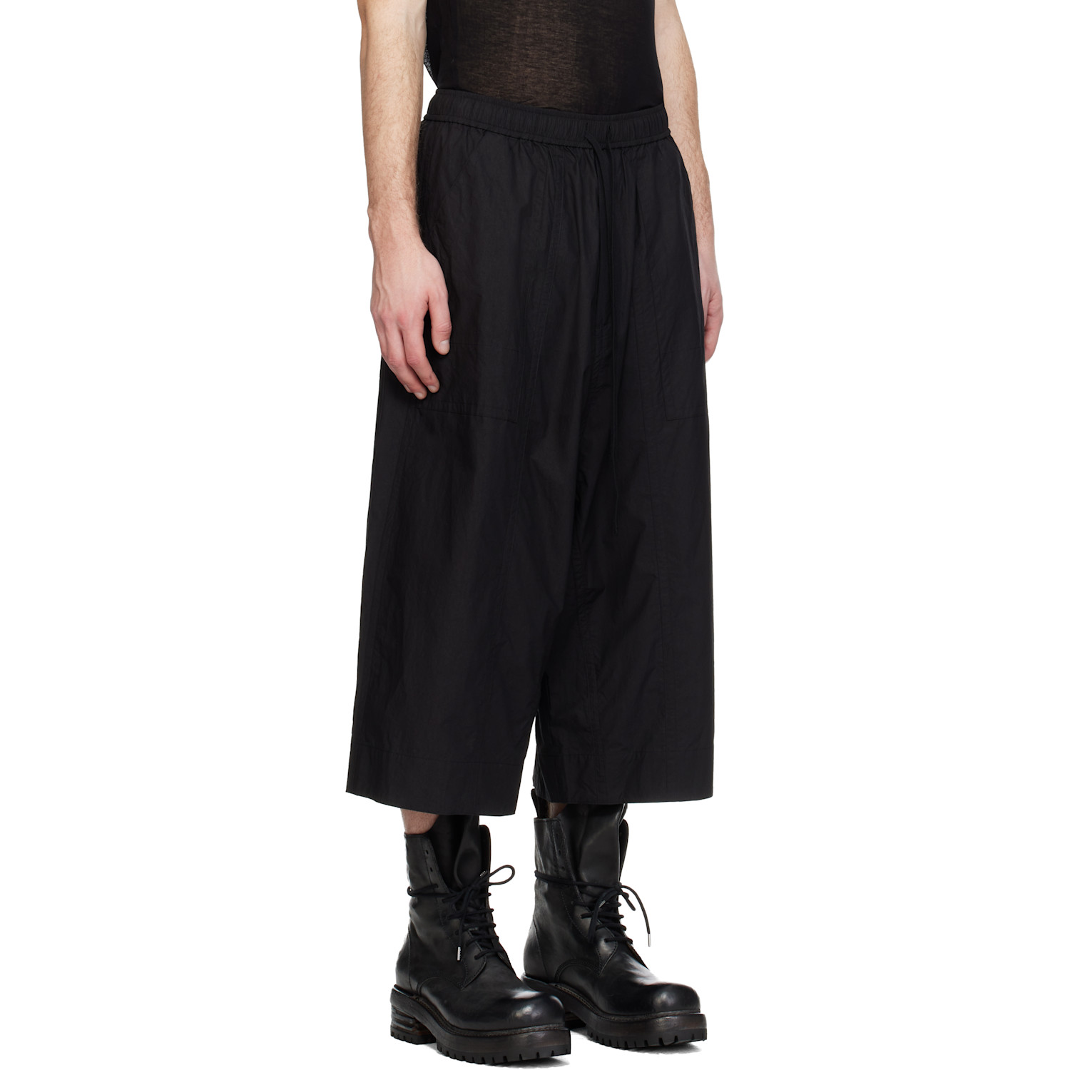  Julius Black Cropped Baggy Trousers 